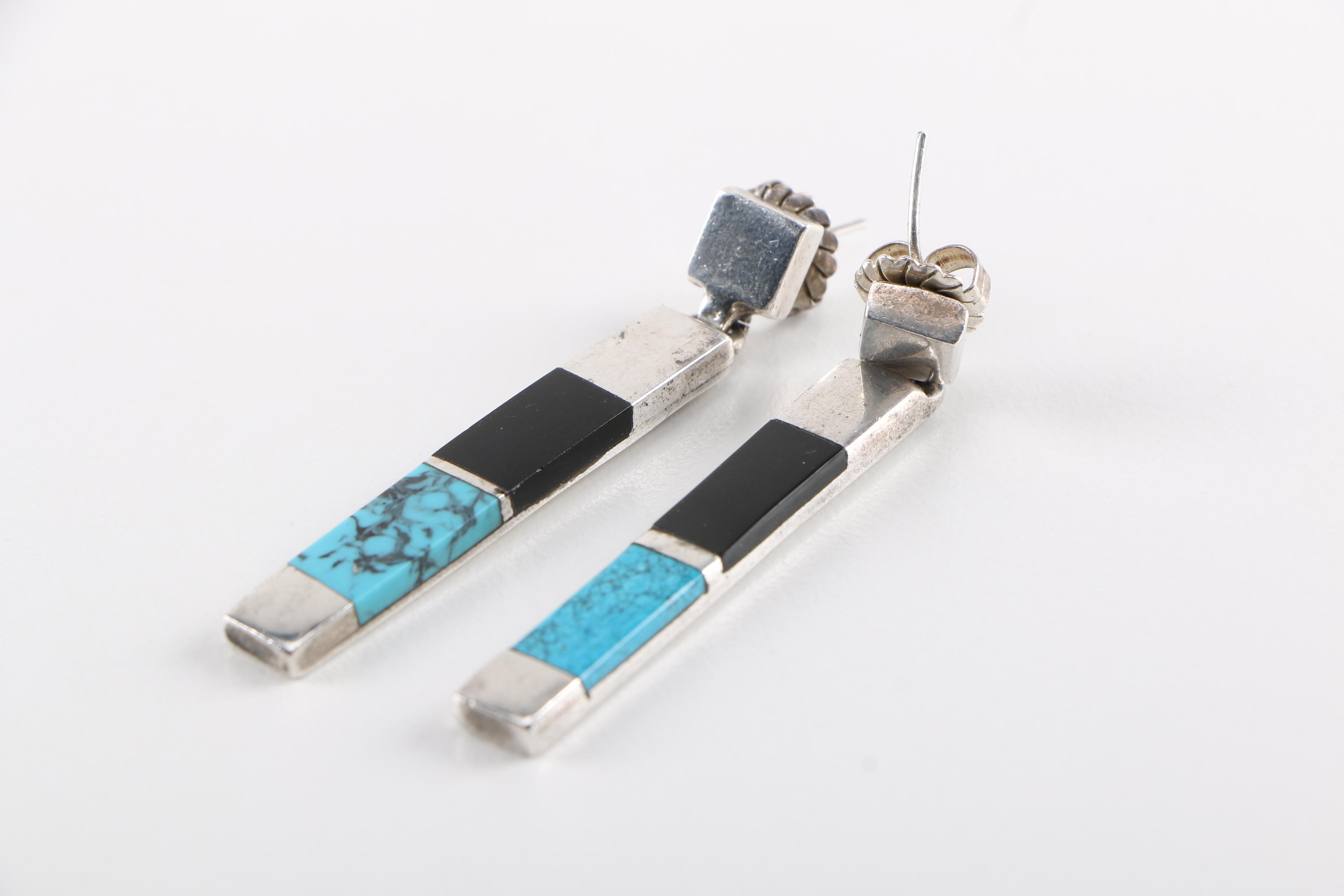 Taxco Sterling Silver Onyx and Resin Earrings and Bracelet