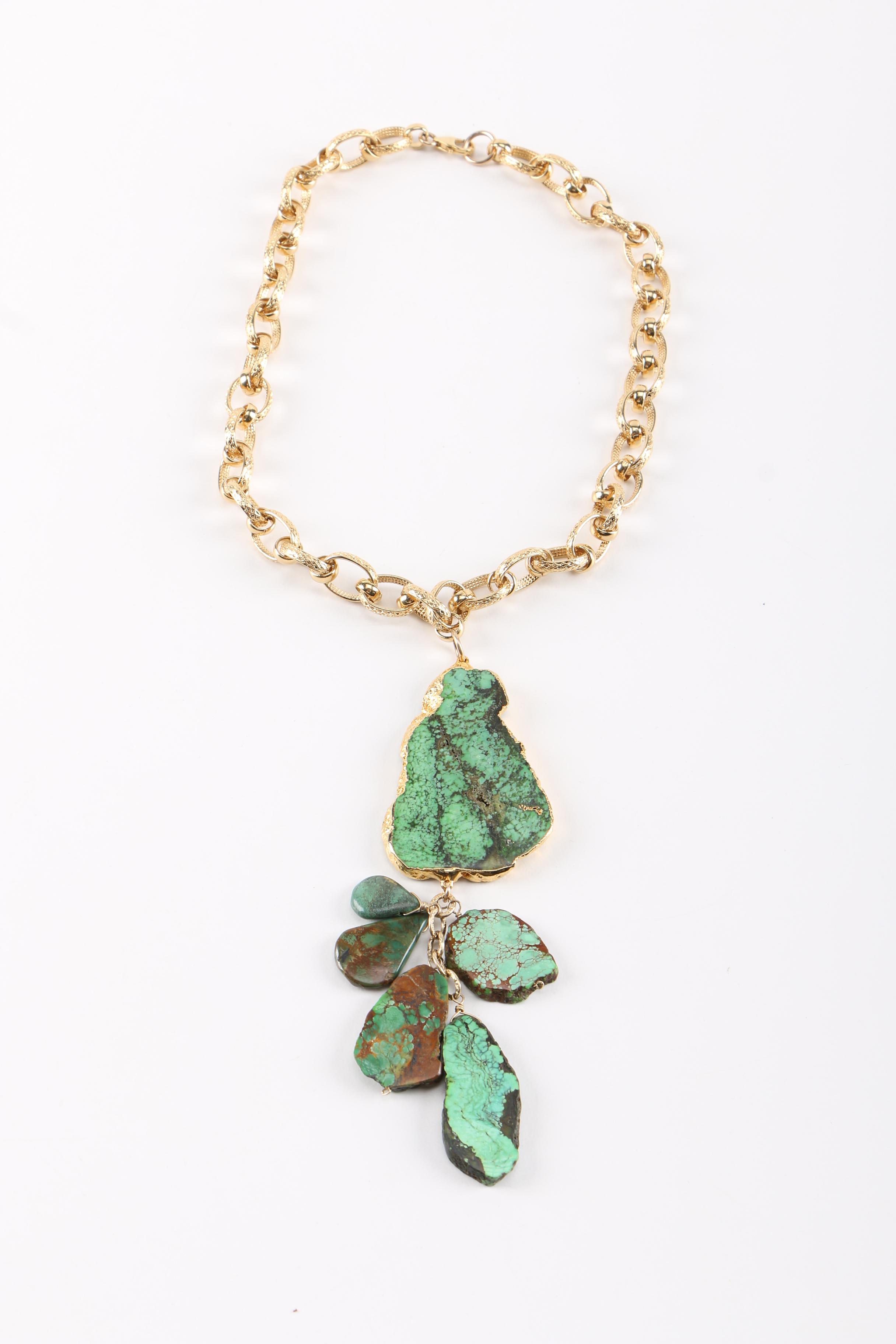 Gold Filled Chain Necklace With Eilat Stone Pendant