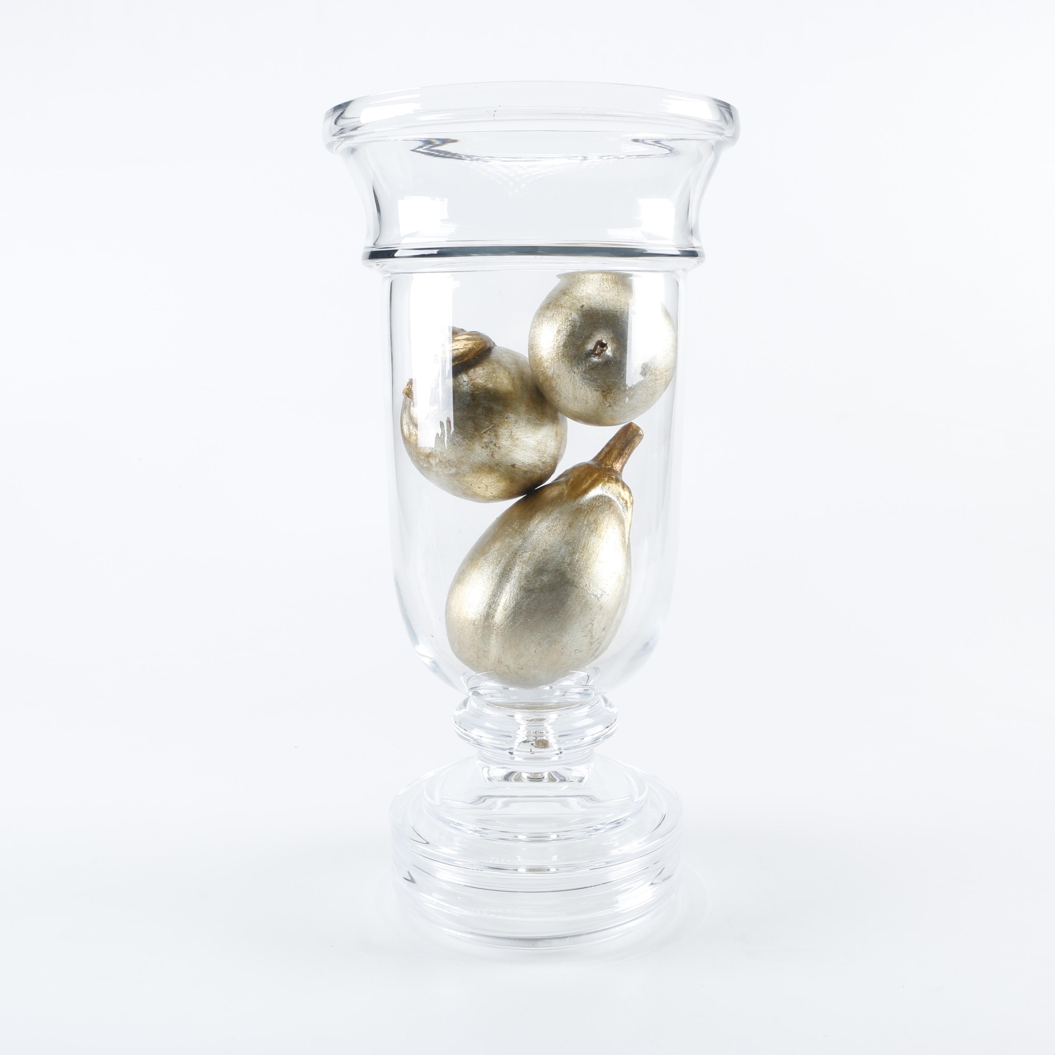 Glass Pedestal Vase With Decorative Fruit