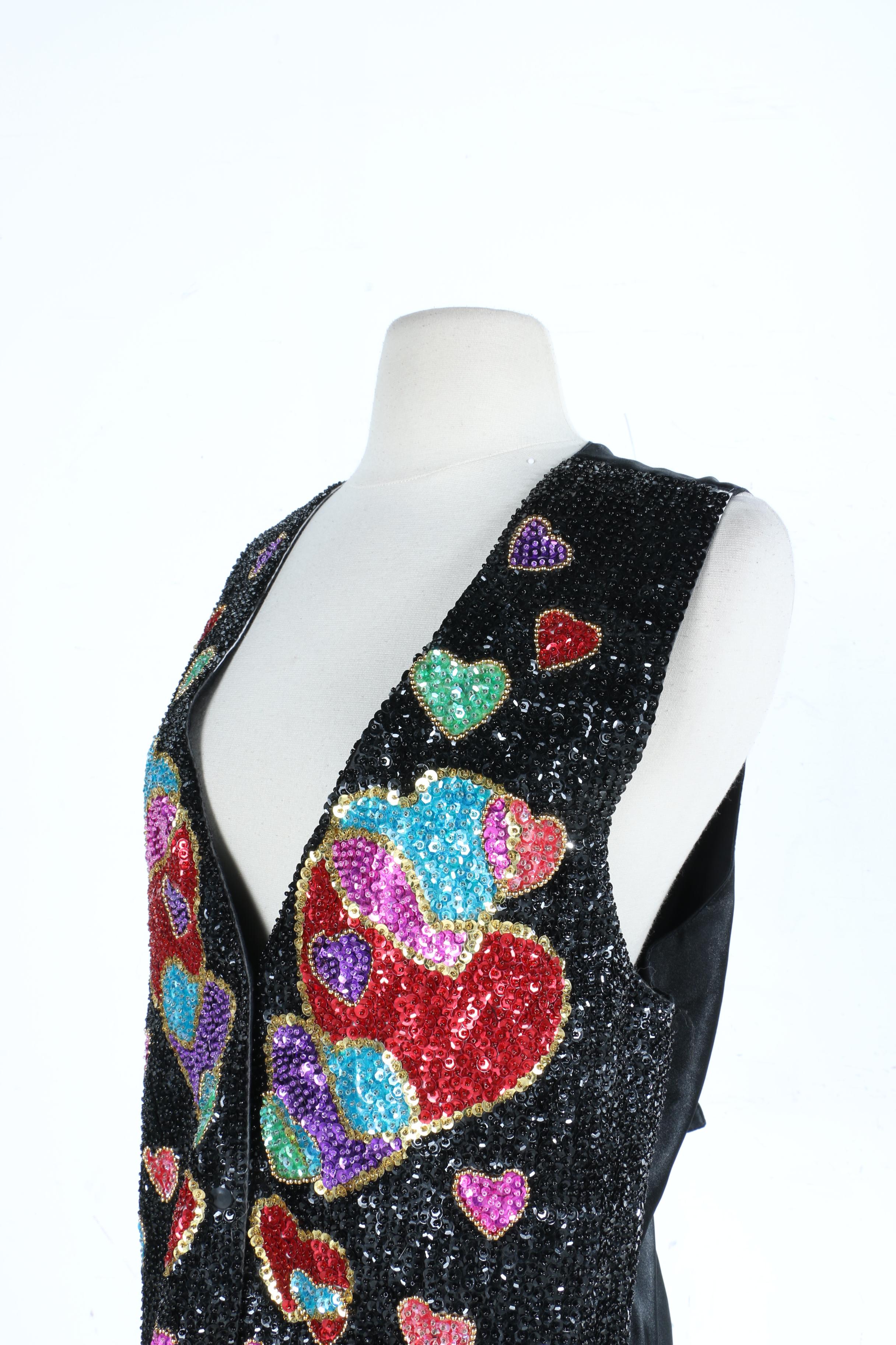 Women's Vintage Sequin Heart Vest