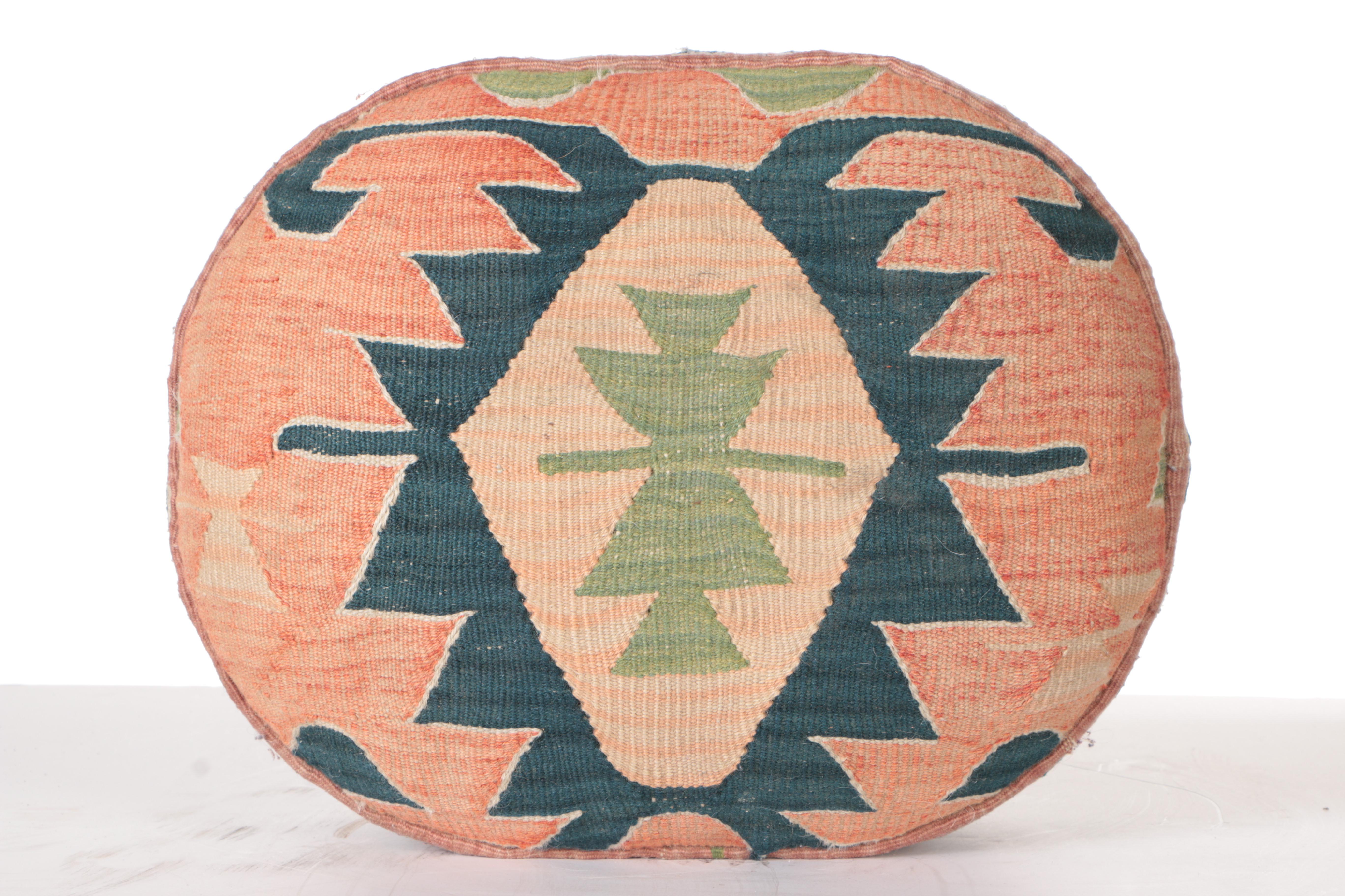 Oval Footstool With Kilim Upholstery