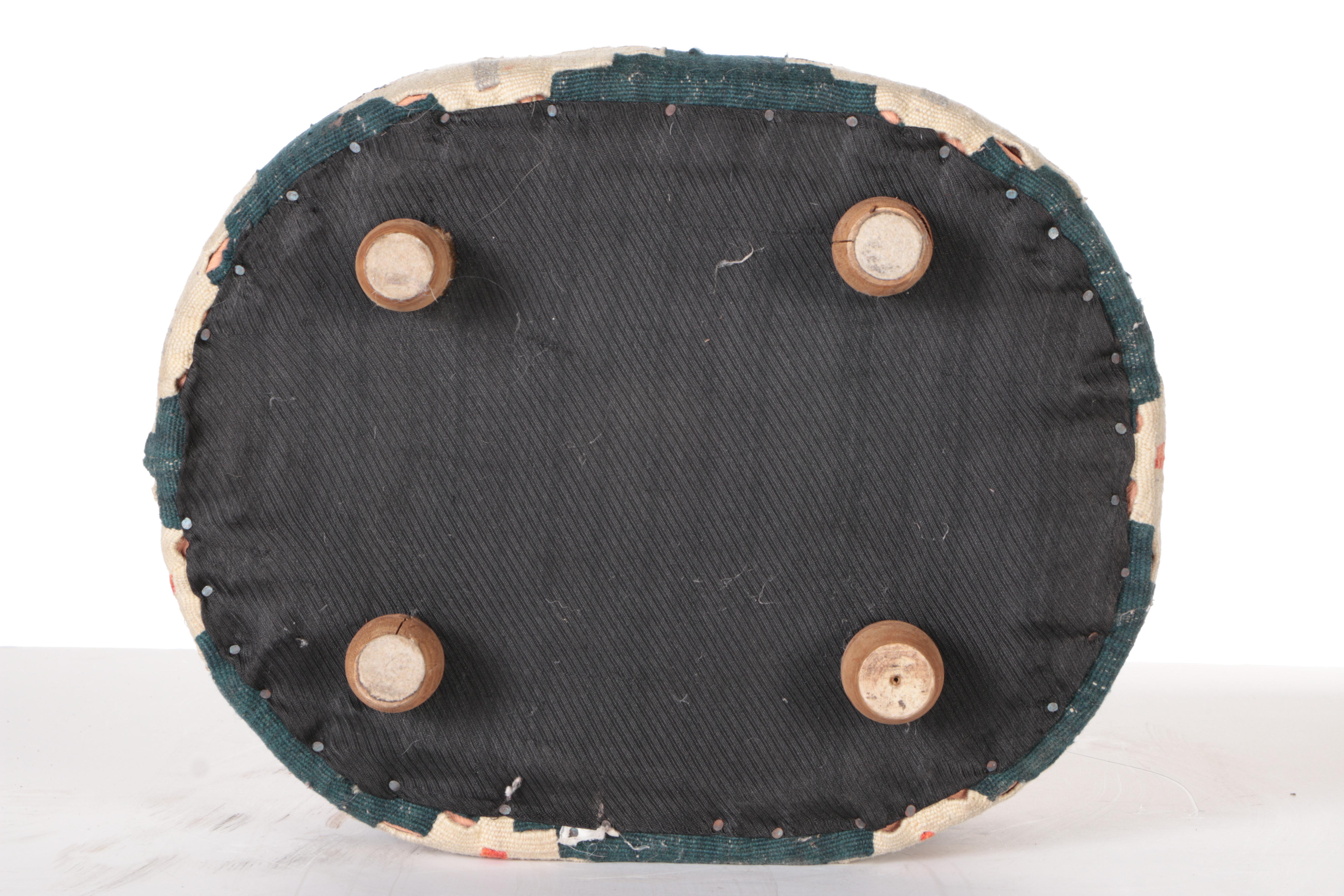 Oval Footstool With Kilim Upholstery