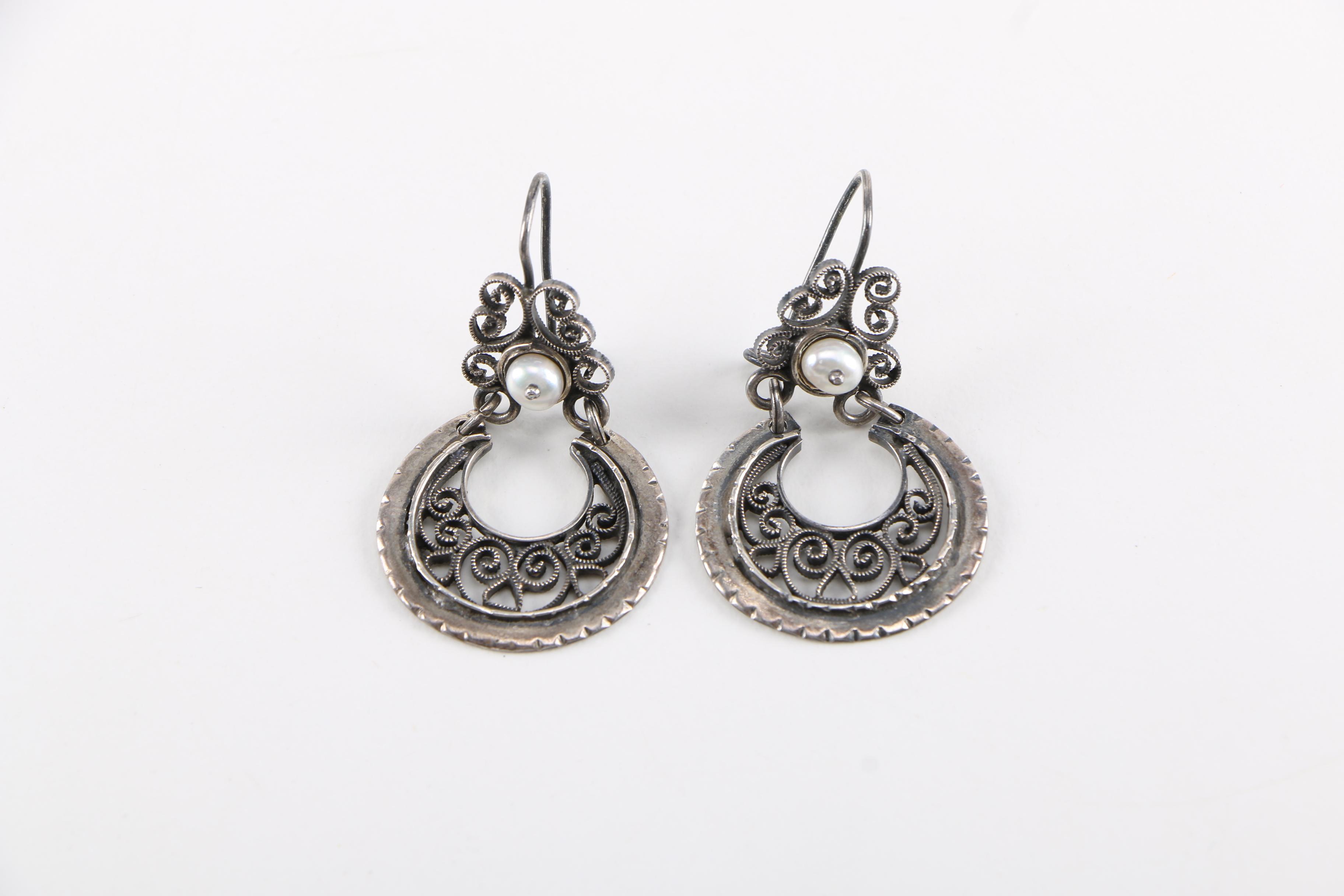 Vintage Sterling Silver Cultured Pearl Earrings and Coin Silver Watch from Anni + Co.