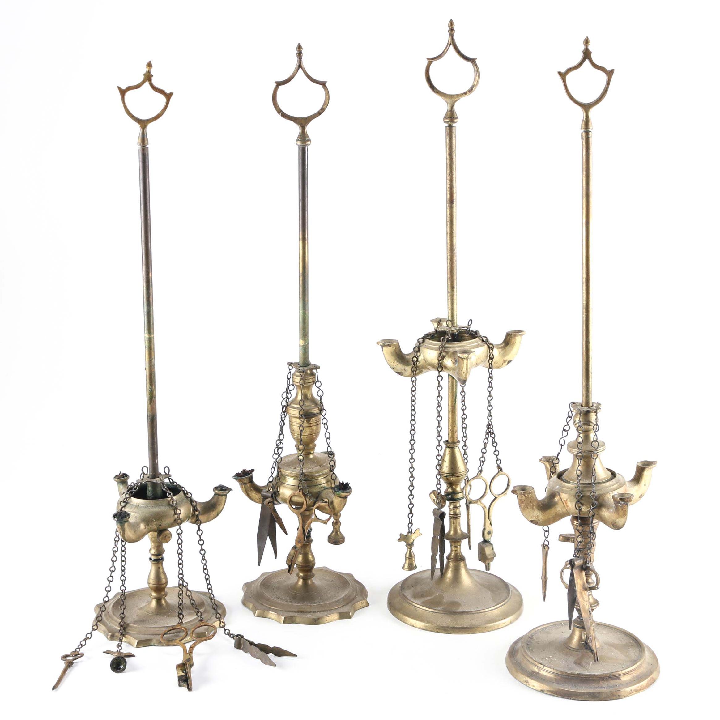 Antique Brass Whale Oil Lamps