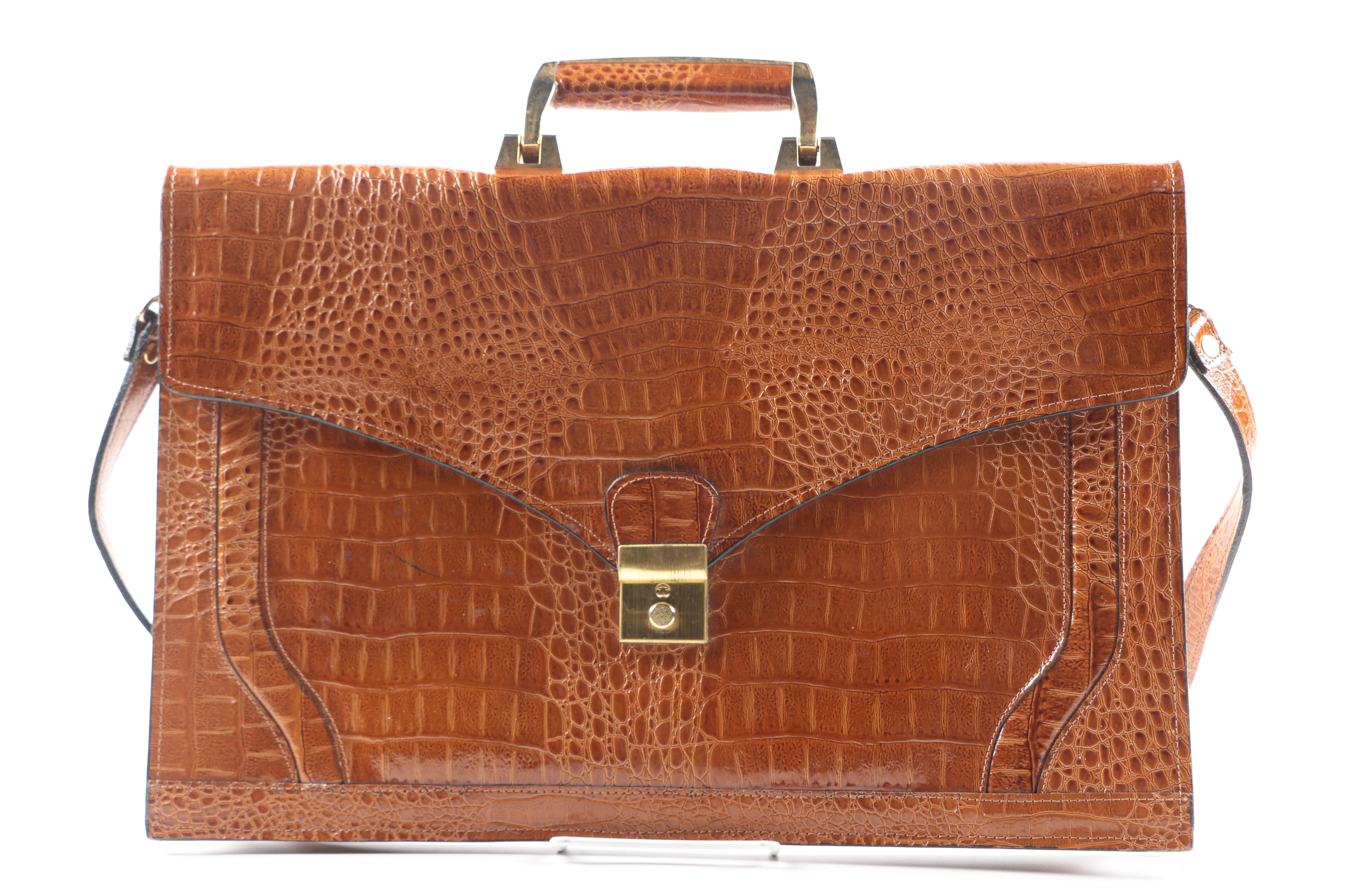 Embossed Leather Briefcase and Alligator Clutch