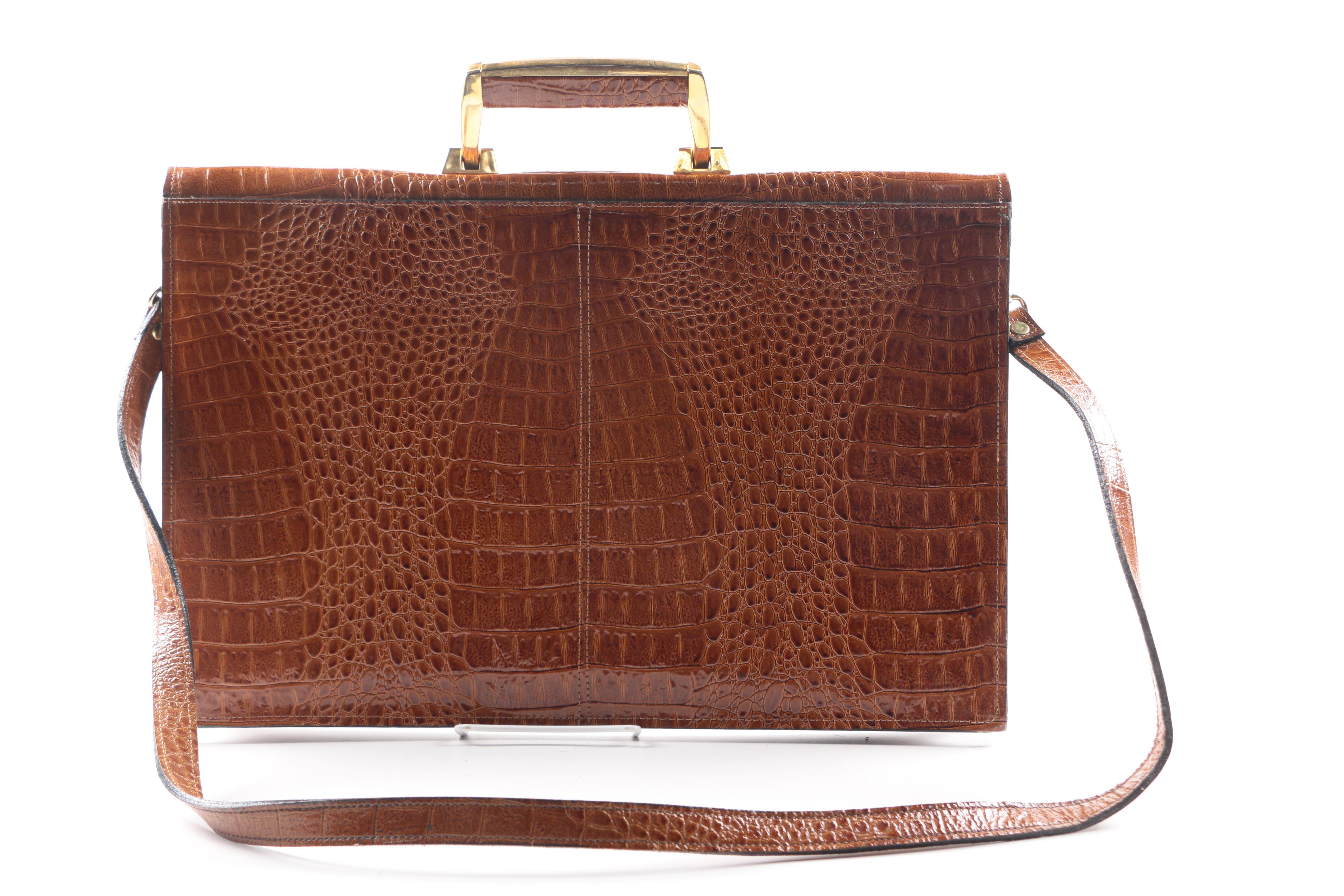 Embossed Leather Briefcase and Alligator Clutch