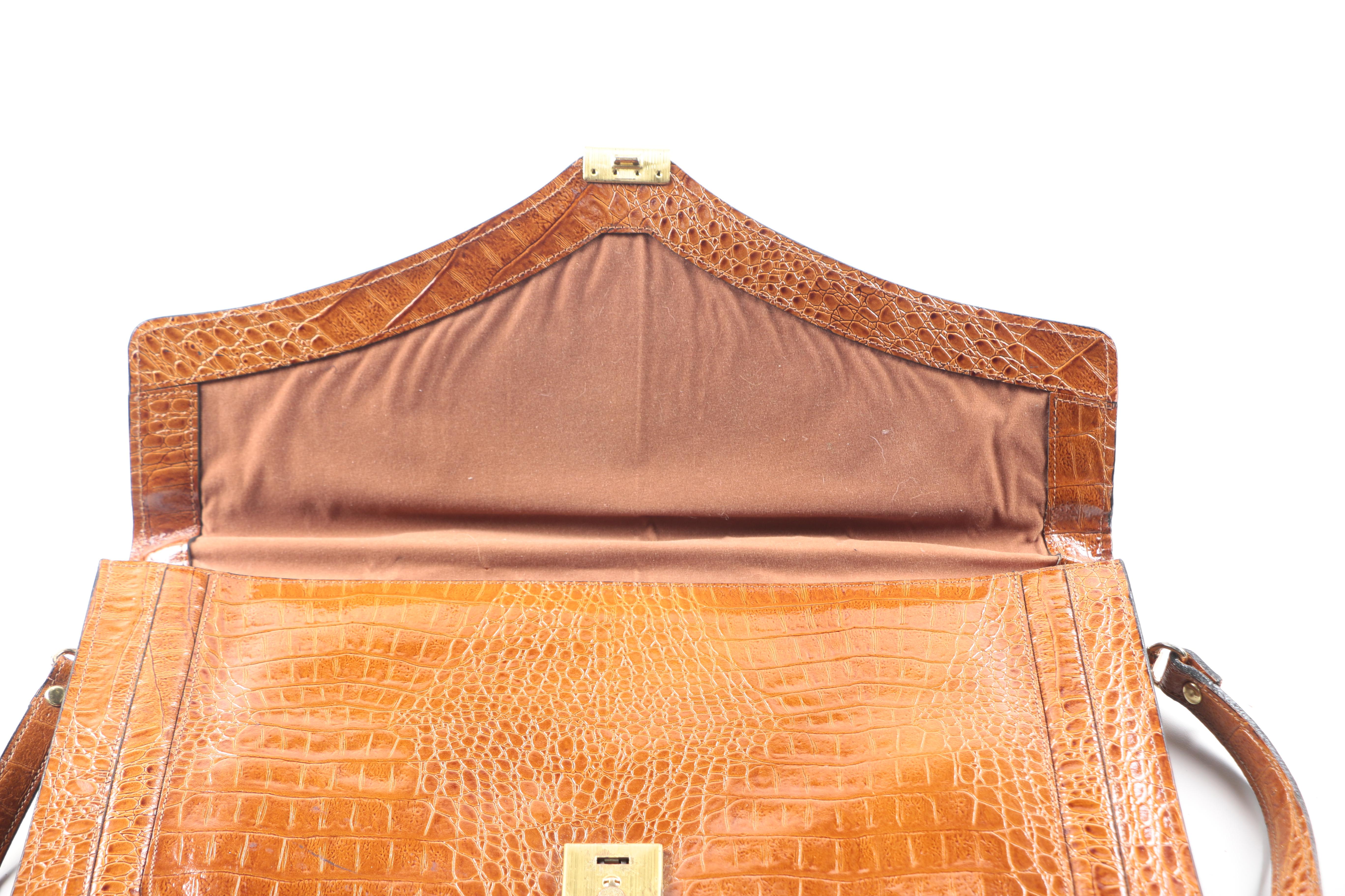 Embossed Leather Briefcase and Alligator Clutch