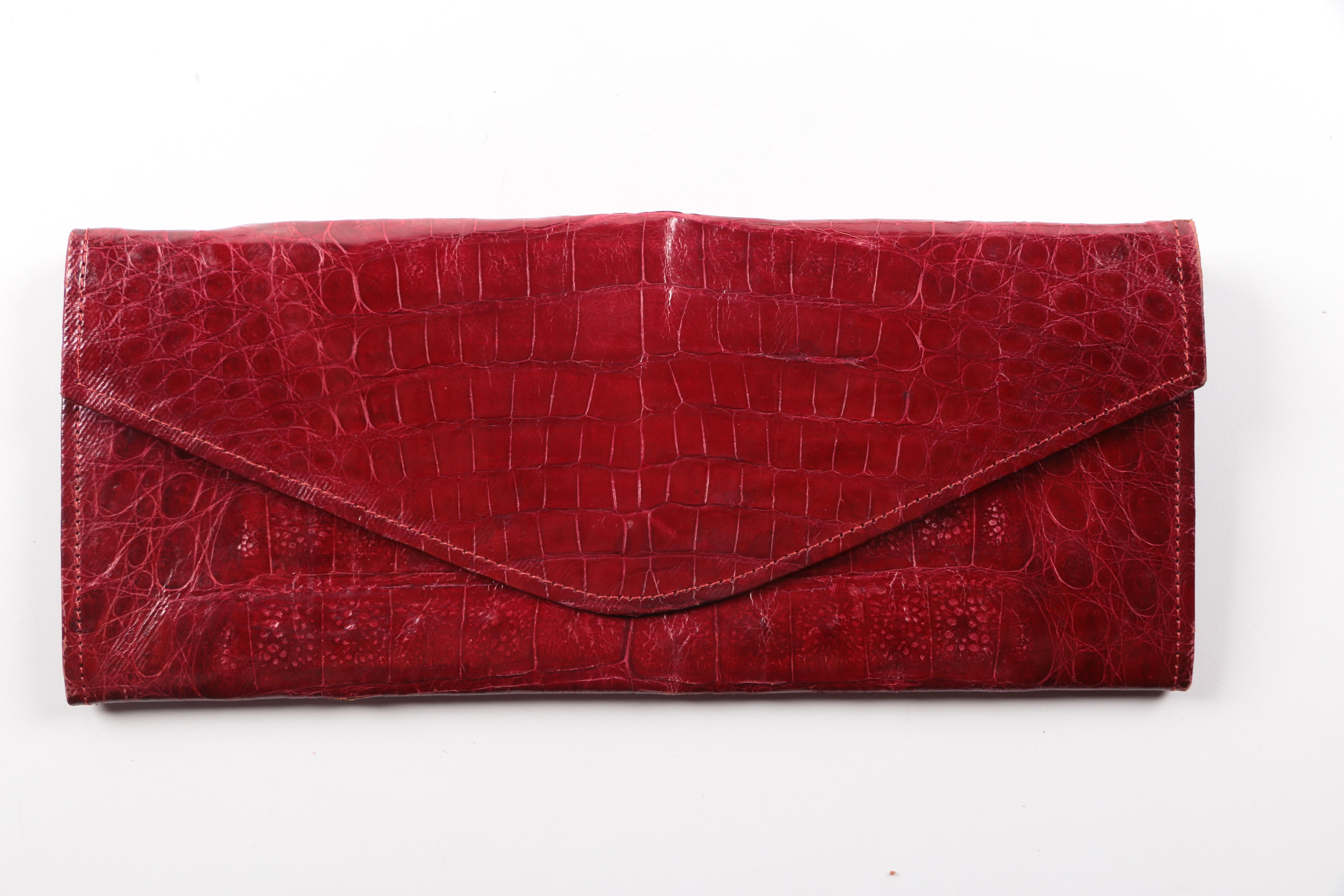 Embossed Leather Briefcase and Alligator Clutch