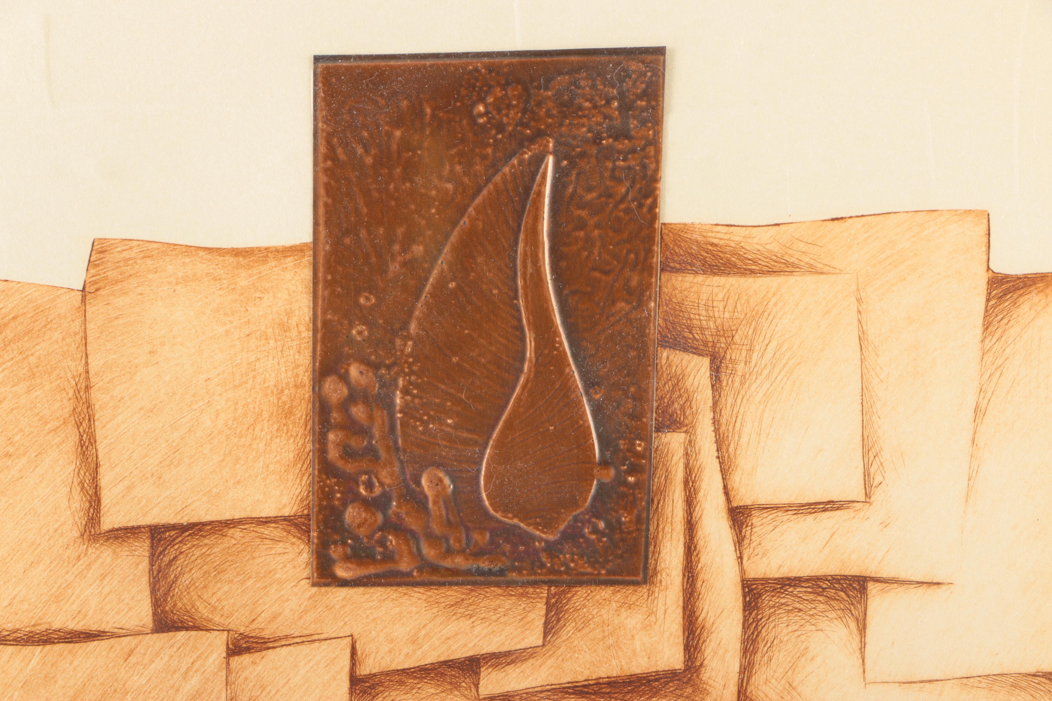Limited Edition 1977 Print With Mixed Media on Embossed Paper "Shells"