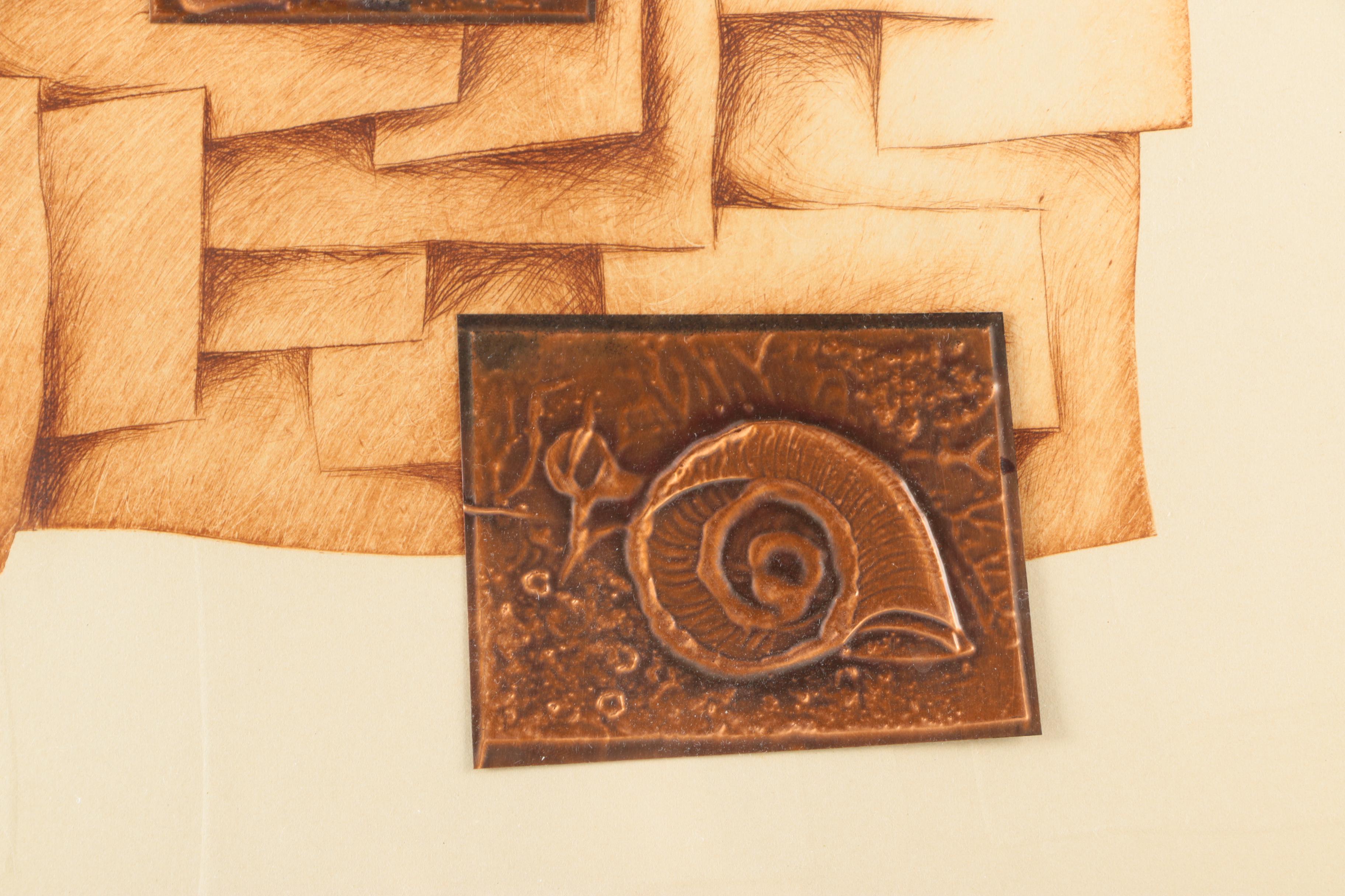 Limited Edition 1977 Print With Mixed Media on Embossed Paper "Shells"
