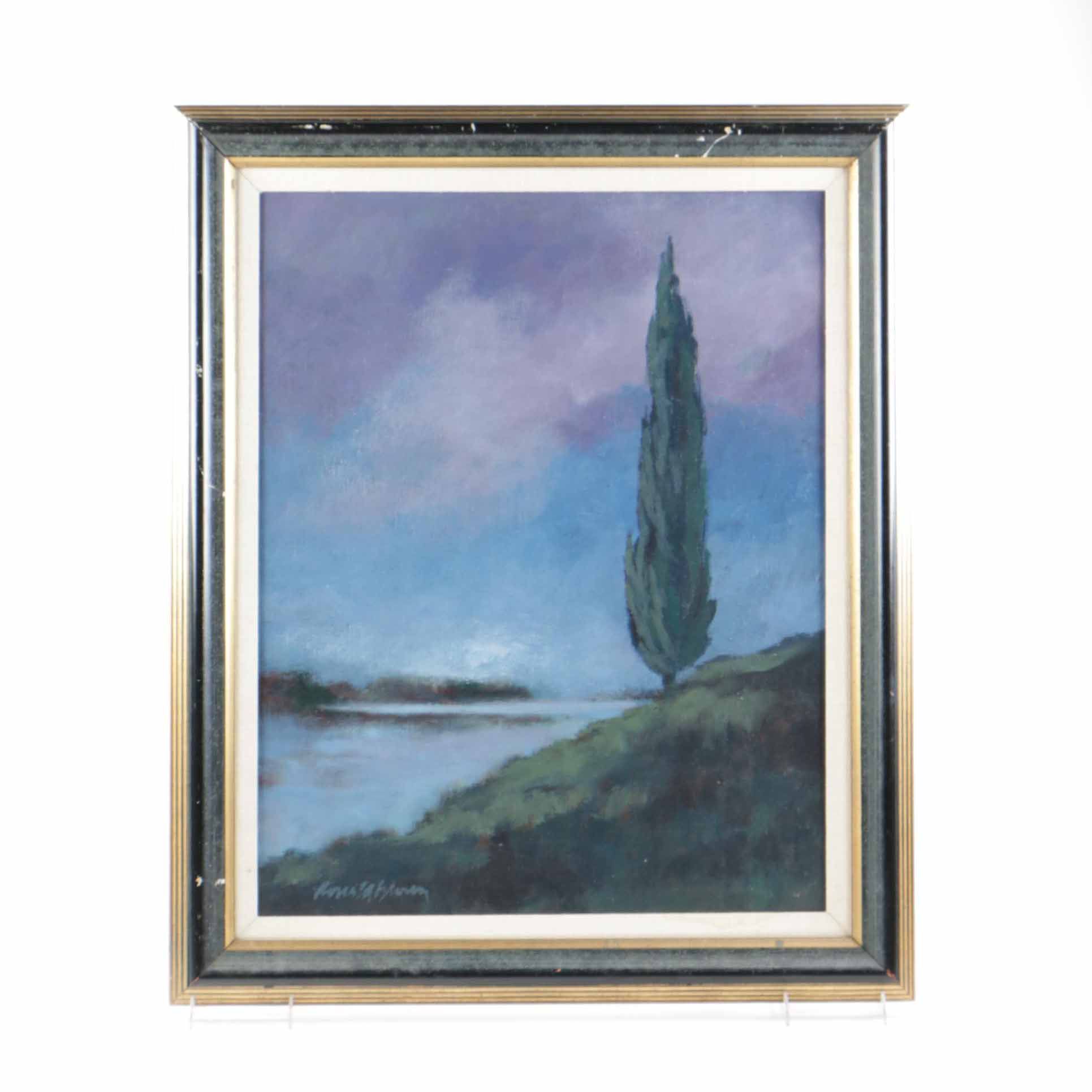 Signed Oil Painting "Dusk along the Rhone"