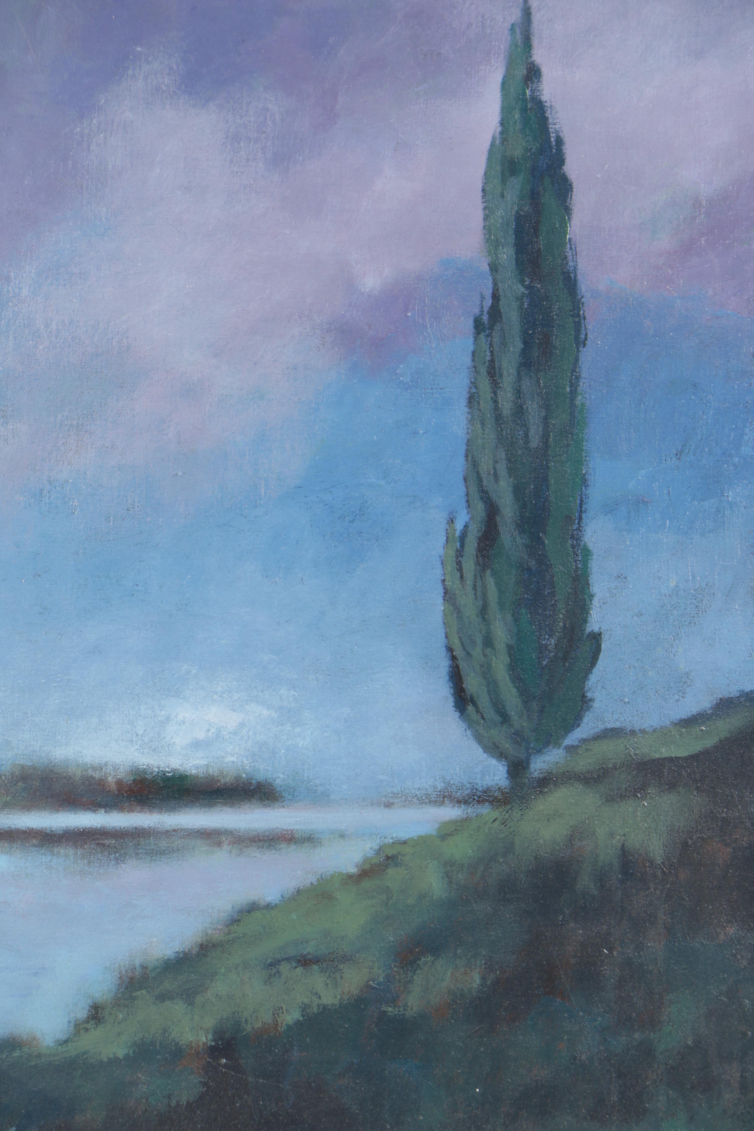 Signed Oil Painting "Dusk along the Rhone"