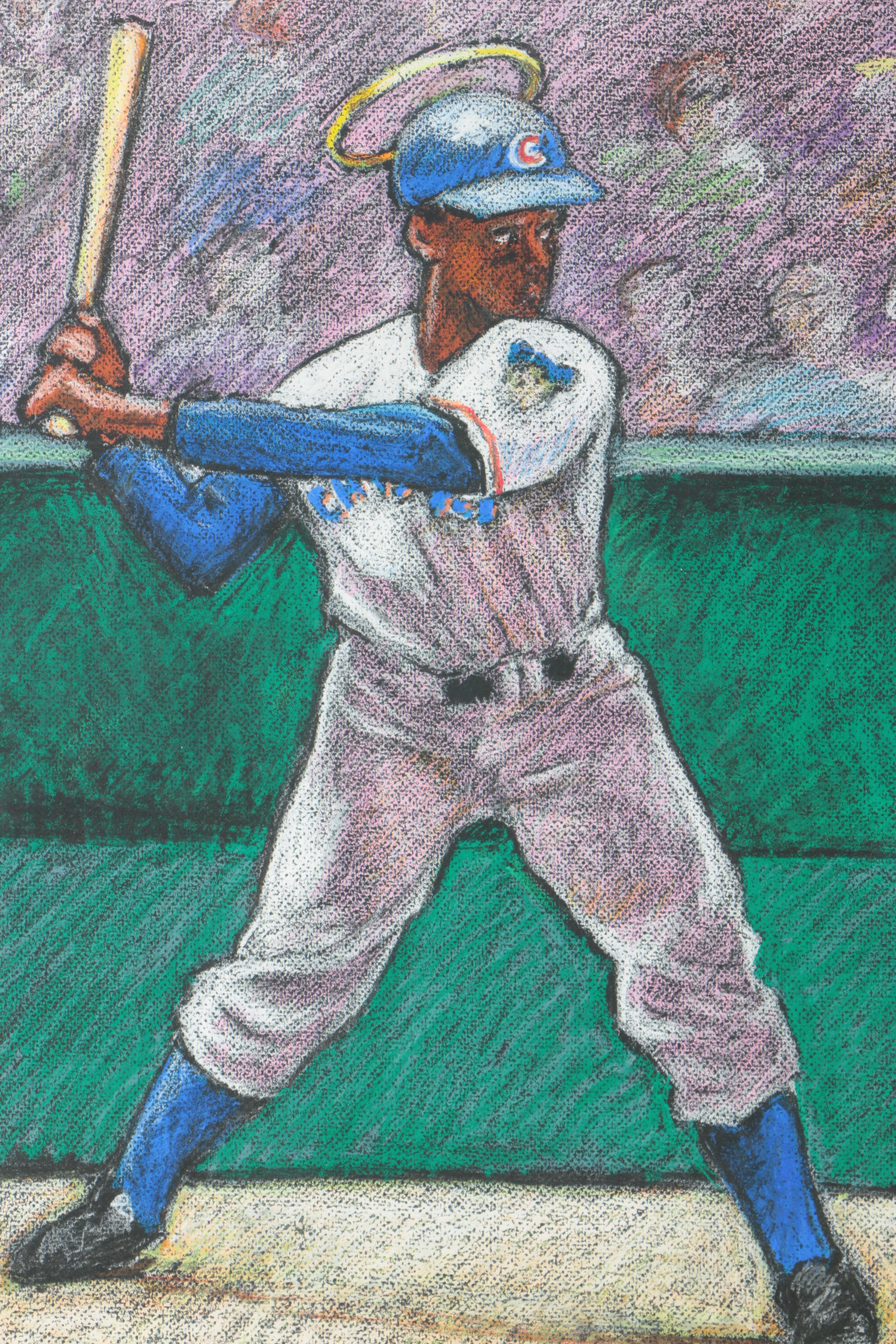 Jim Markowich Oil Pastel On Paper "St. Ernie Banks"