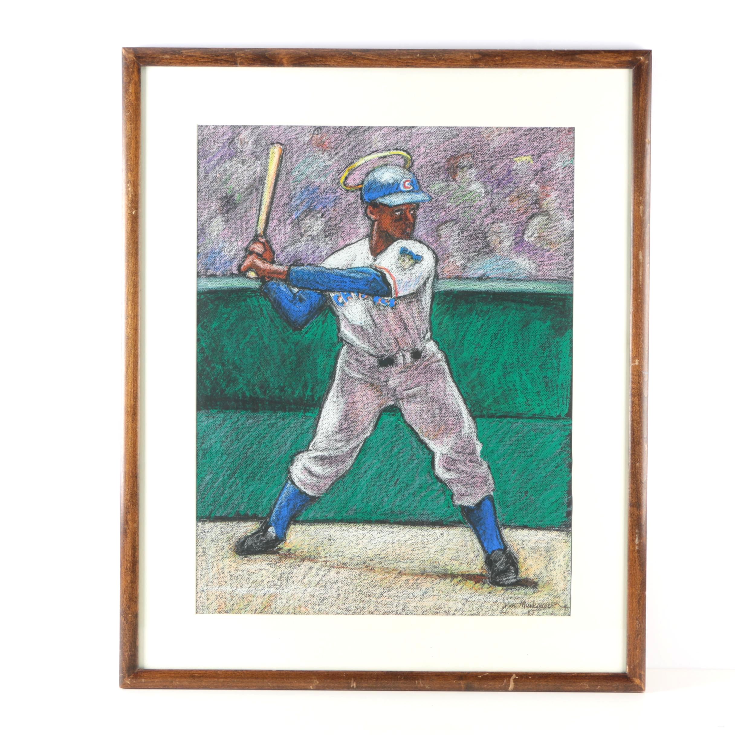 Jim Markowich Oil Pastel On Paper "St. Ernie Banks"