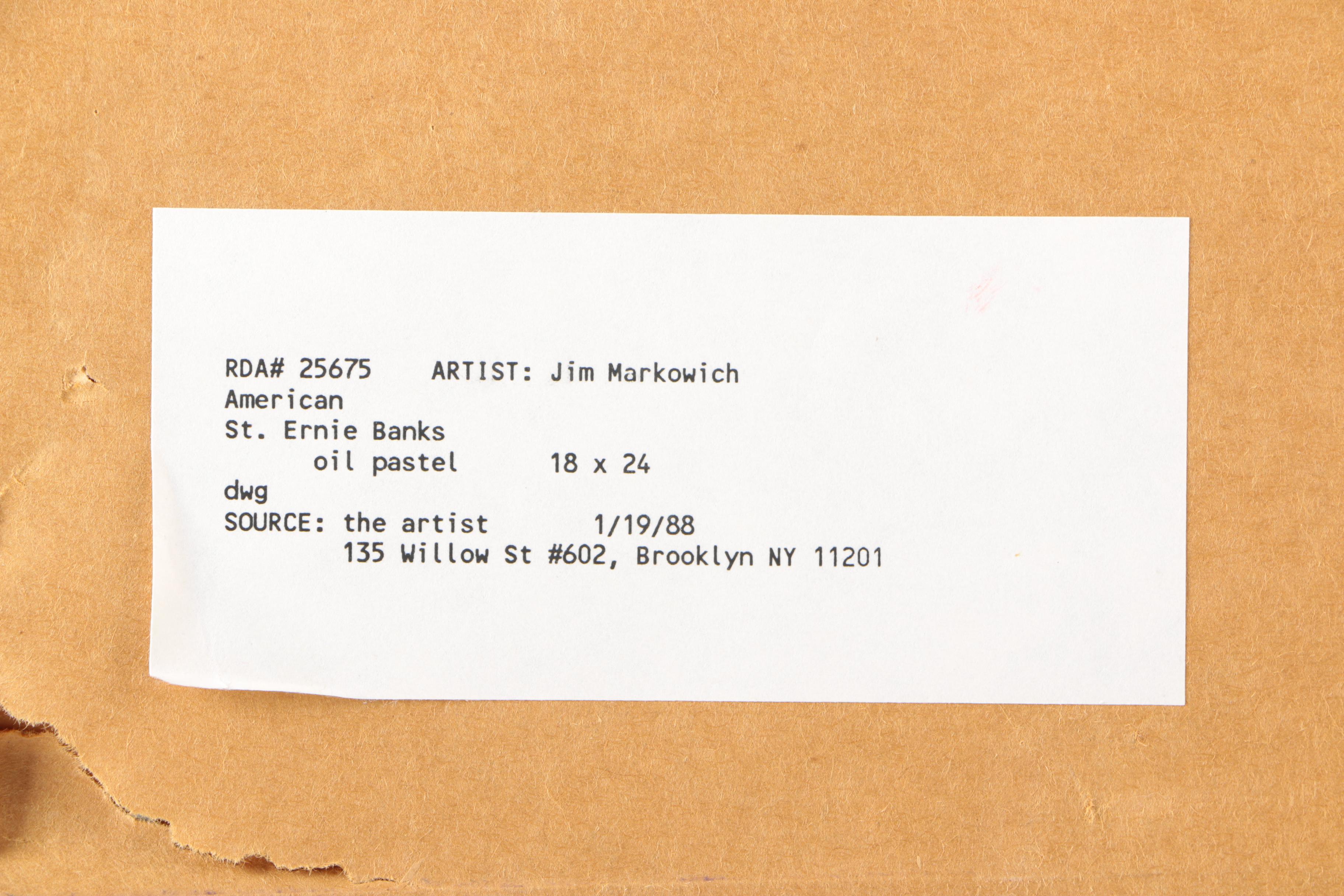 Jim Markowich Oil Pastel On Paper "St. Ernie Banks"