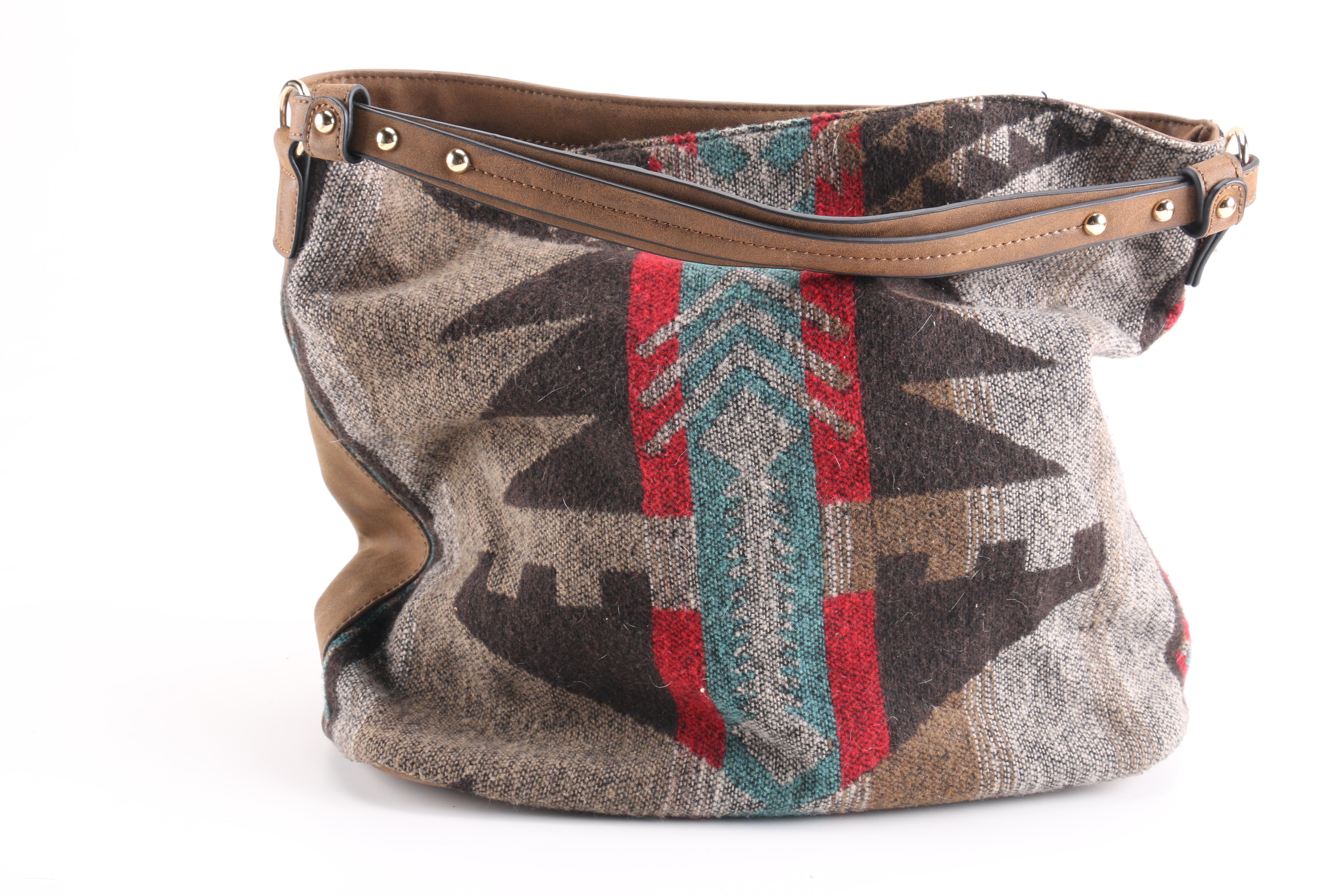 Embossed Leather Floral Purse and Aztec Print Shoulder Bag