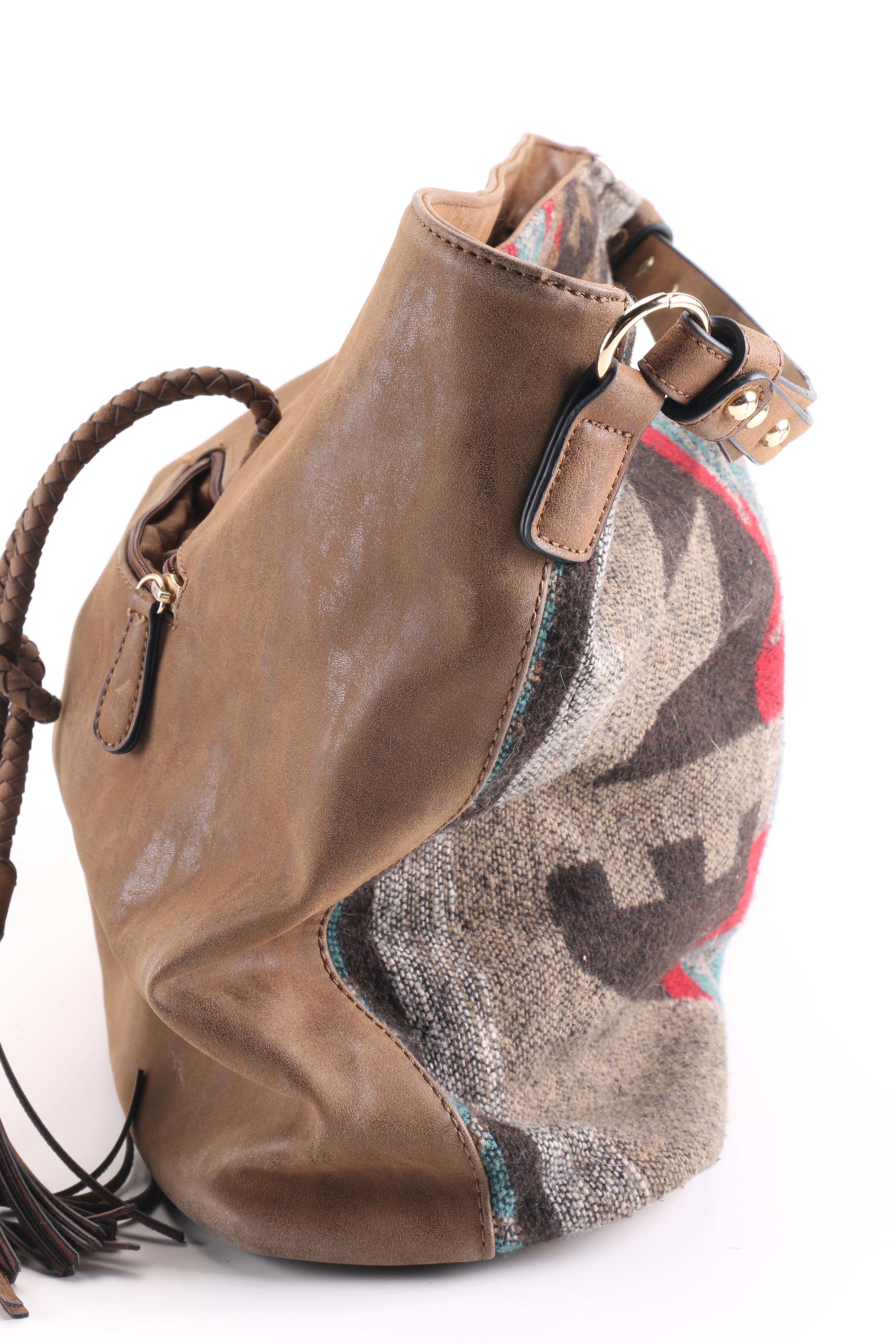 Embossed Leather Floral Purse and Aztec Print Shoulder Bag