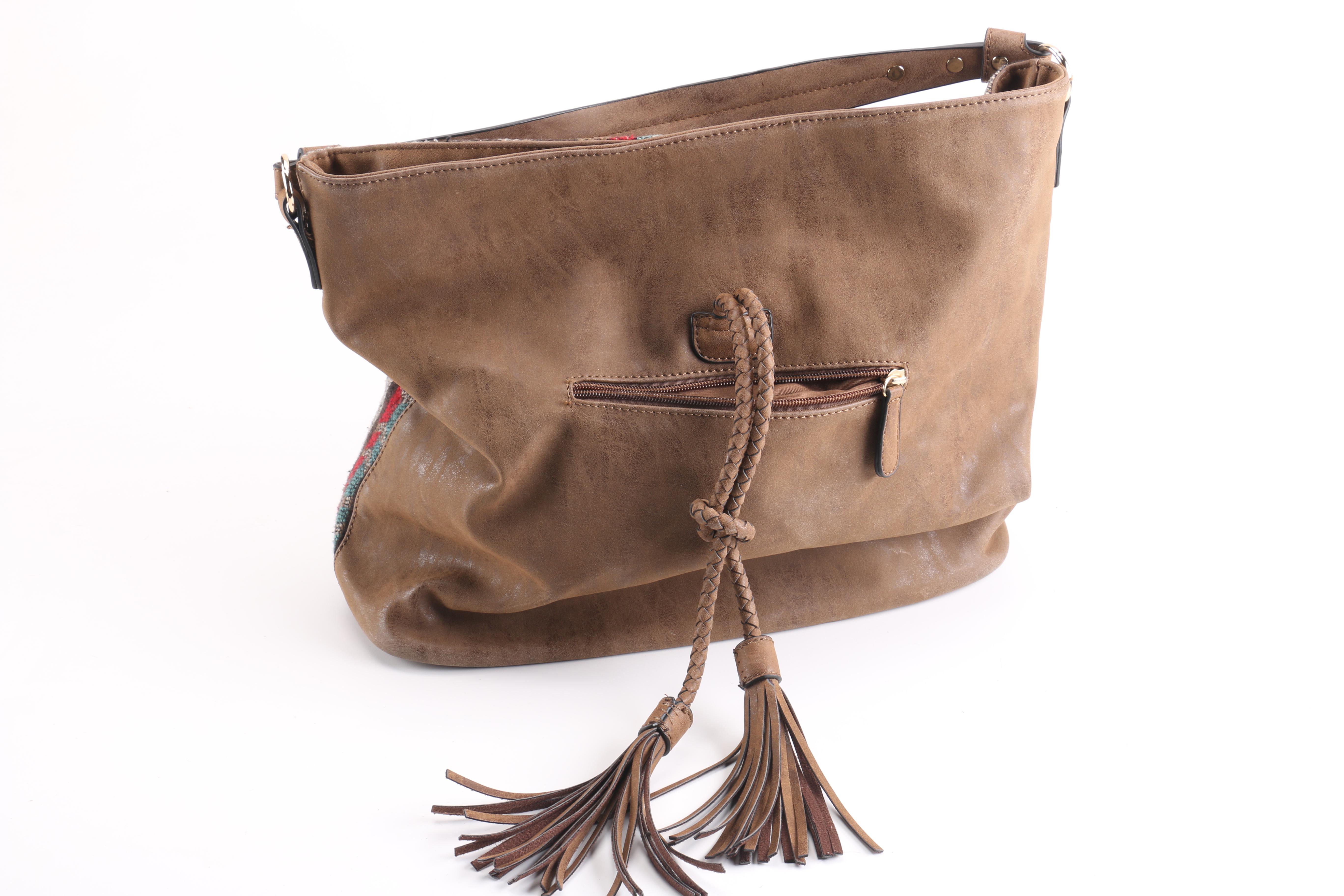 Embossed Leather Floral Purse and Aztec Print Shoulder Bag