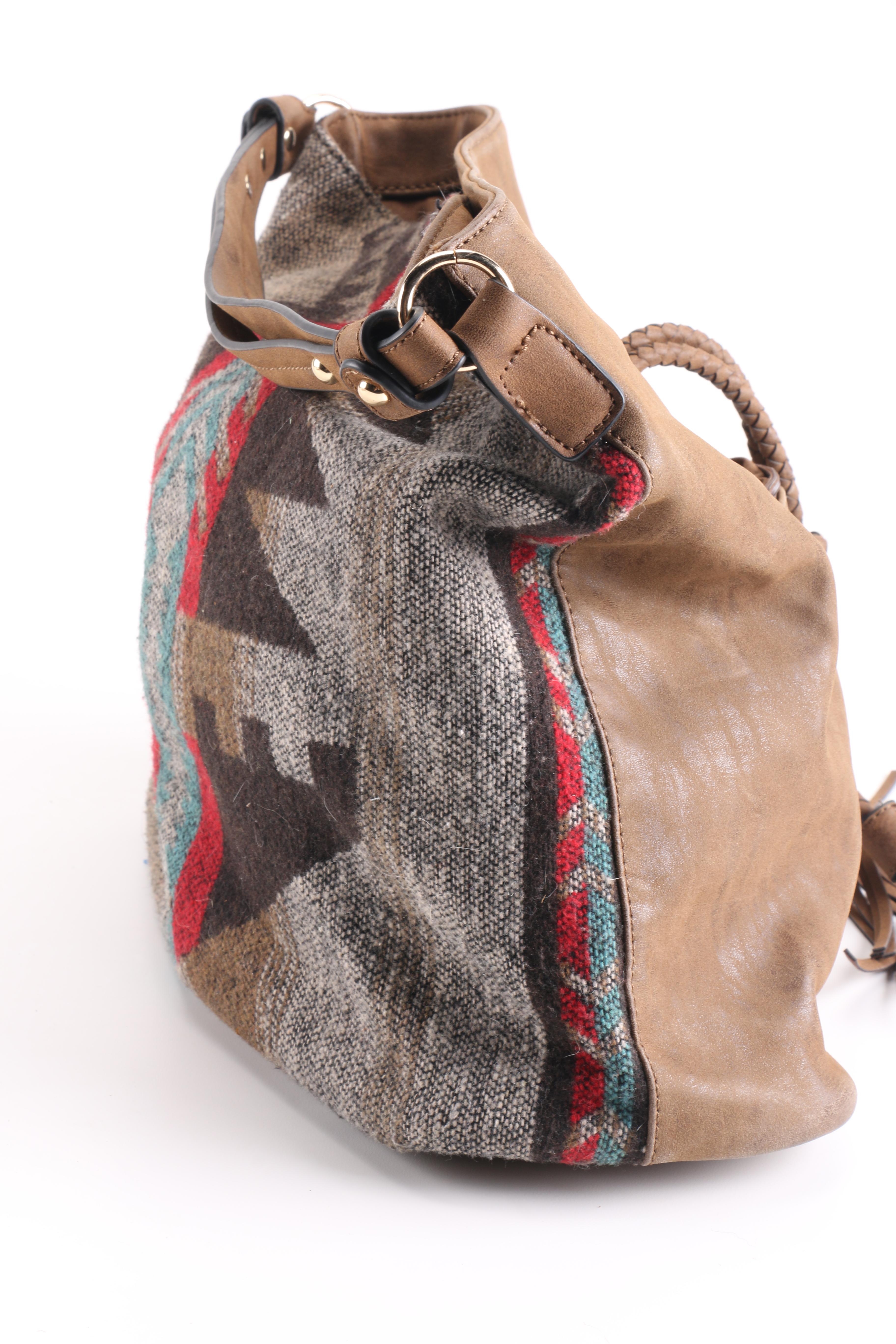 Embossed Leather Floral Purse and Aztec Print Shoulder Bag