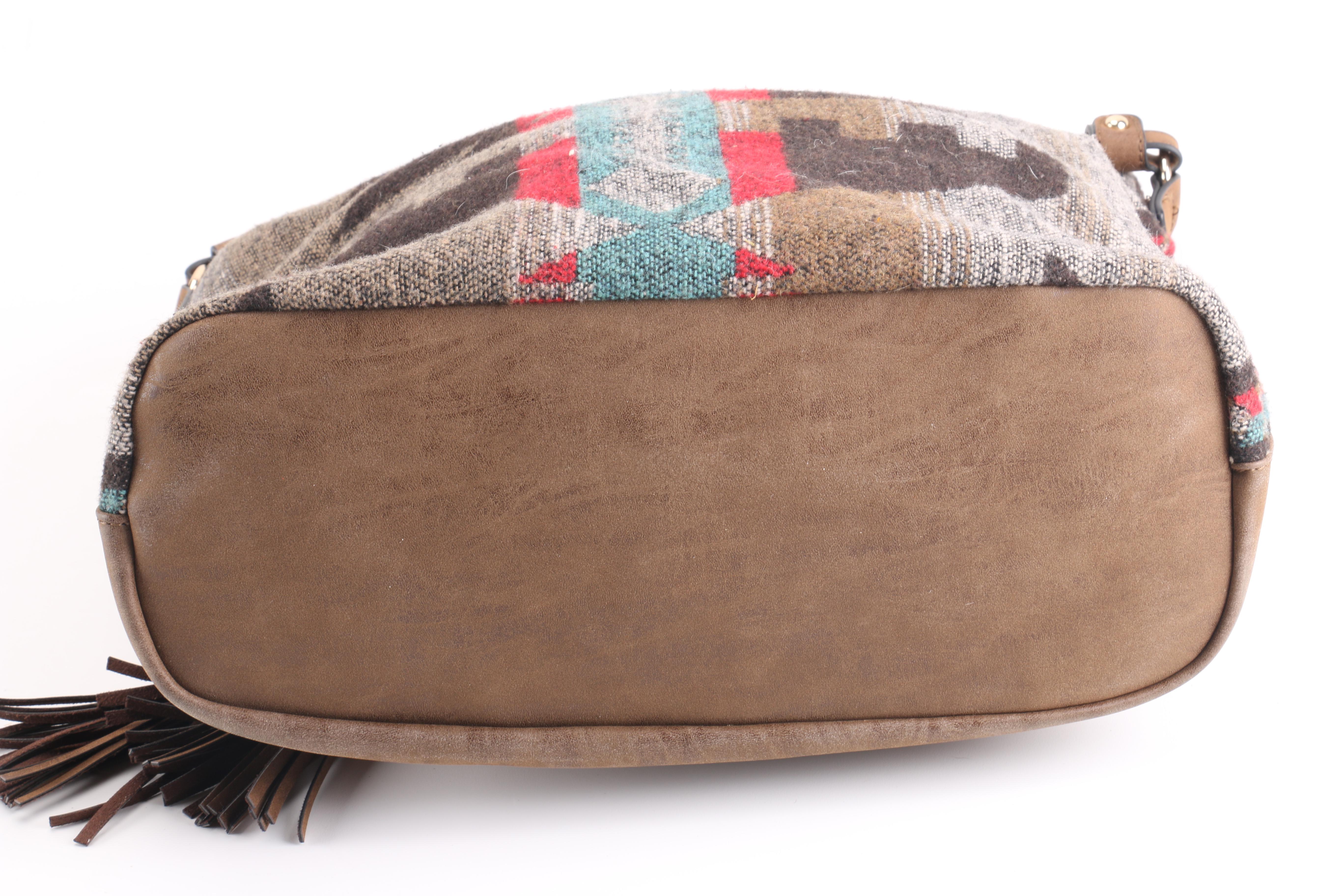 Embossed Leather Floral Purse and Aztec Print Shoulder Bag