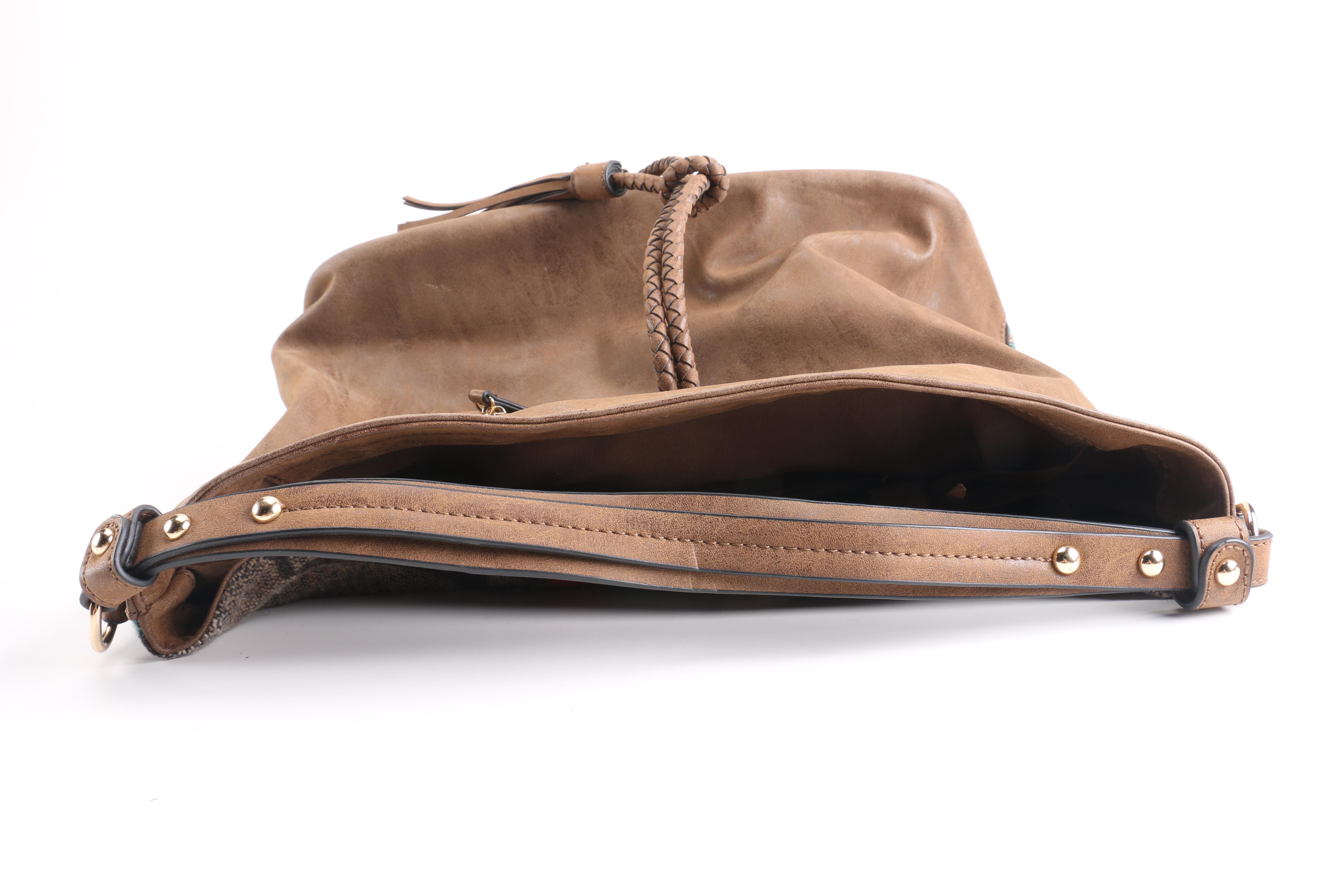 Embossed Leather Floral Purse and Aztec Print Shoulder Bag