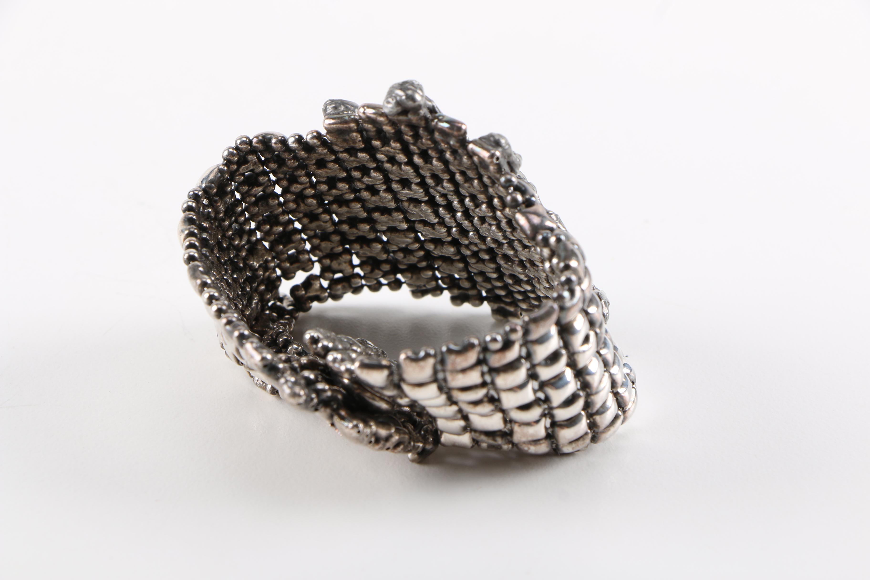 Sergio Gutierrez Silver Tone Liquid Metal Bracelets with Glass and Crystal Accents