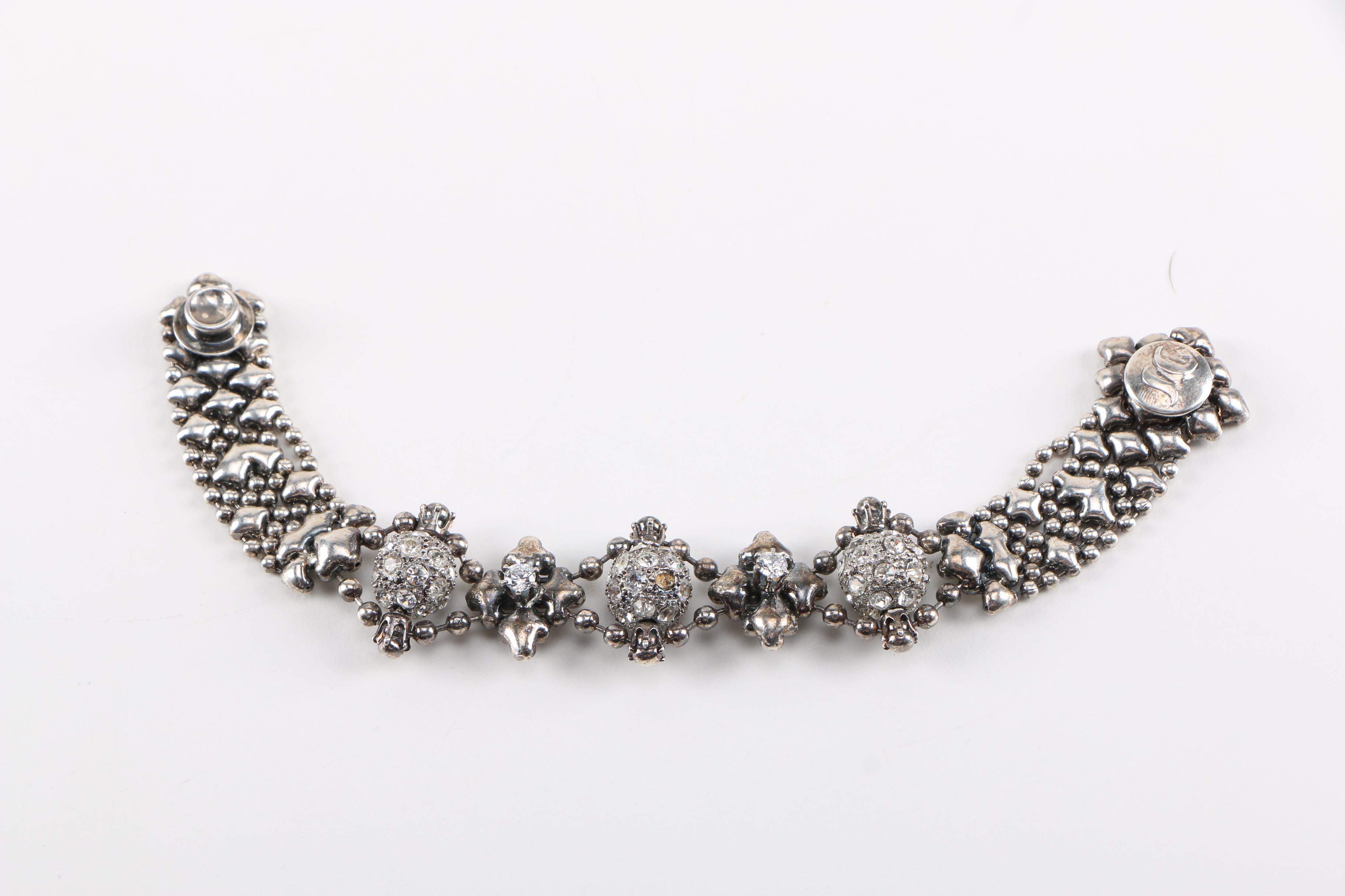 Sergio Gutierrez Silver Tone Liquid Metal Bracelets with Glass and Crystal Accents