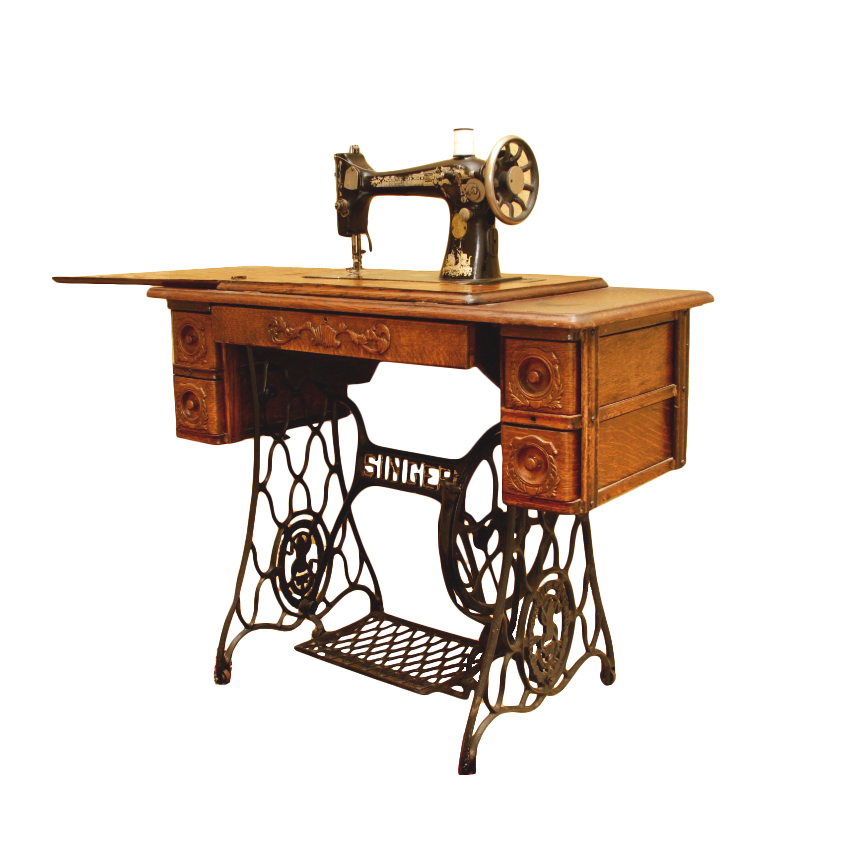 Antique Wooden Singer Sewing Machine and Table