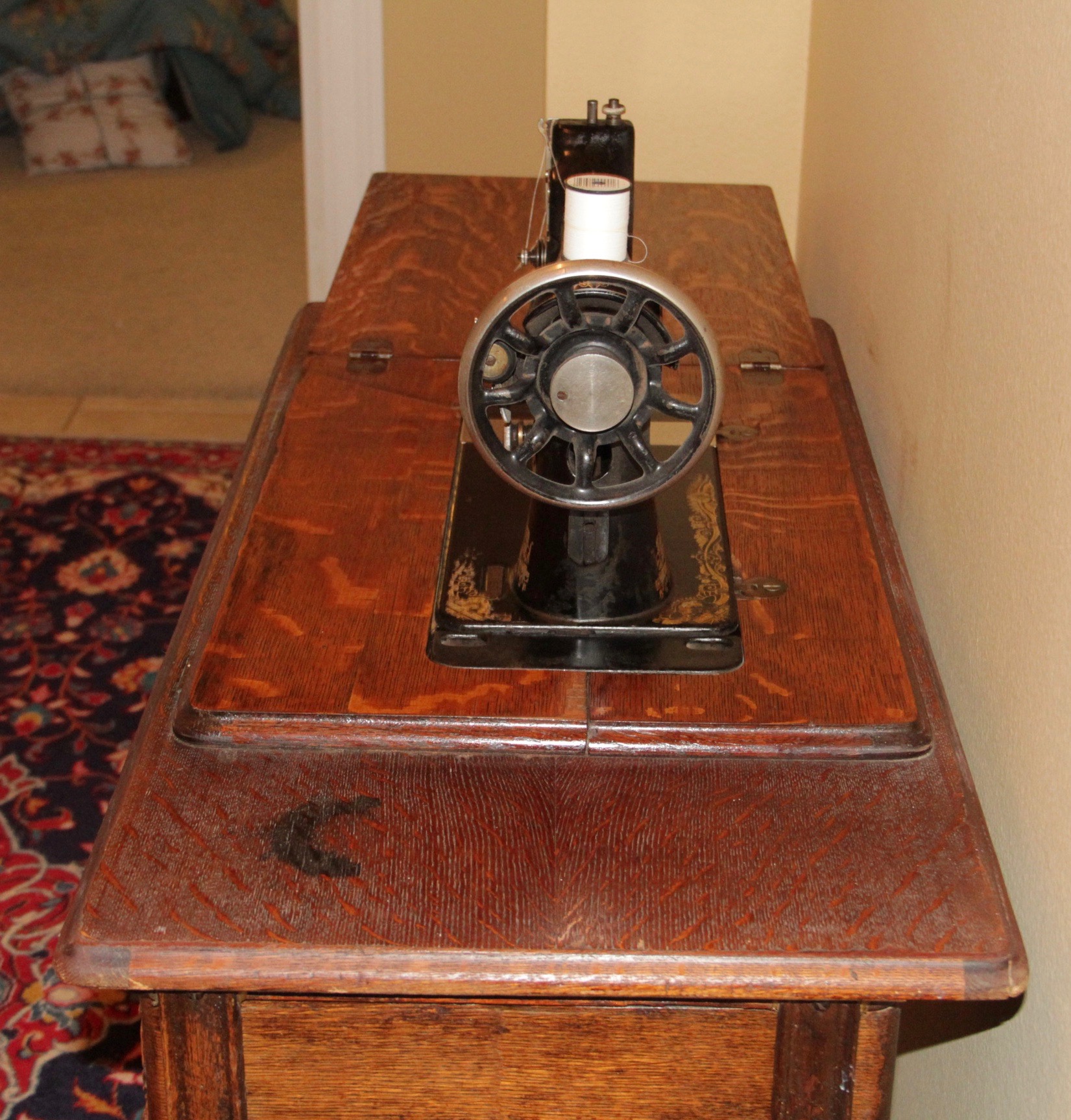 Antique Wooden Singer Sewing Machine and Table