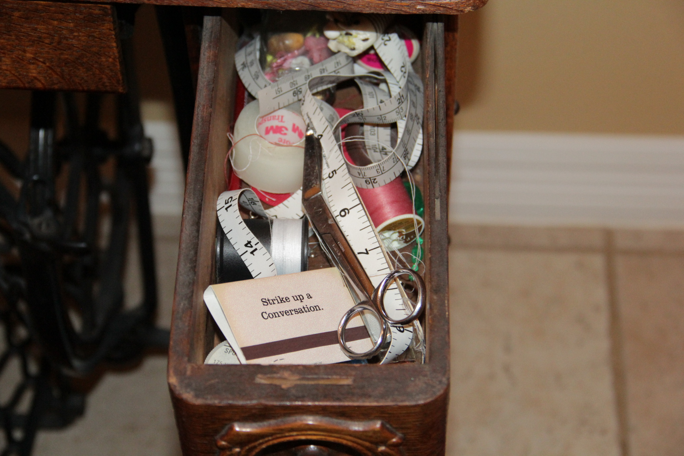 Antique Wooden Singer Sewing Machine and Table