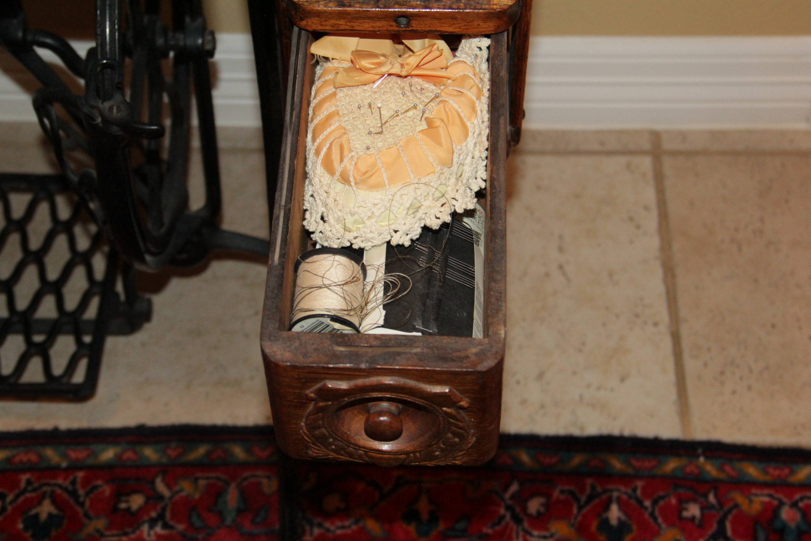 Antique Wooden Singer Sewing Machine and Table