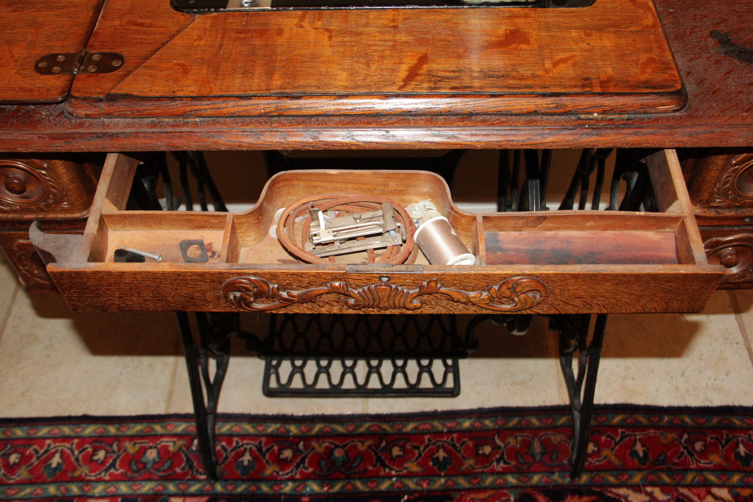Antique Wooden Singer Sewing Machine and Table