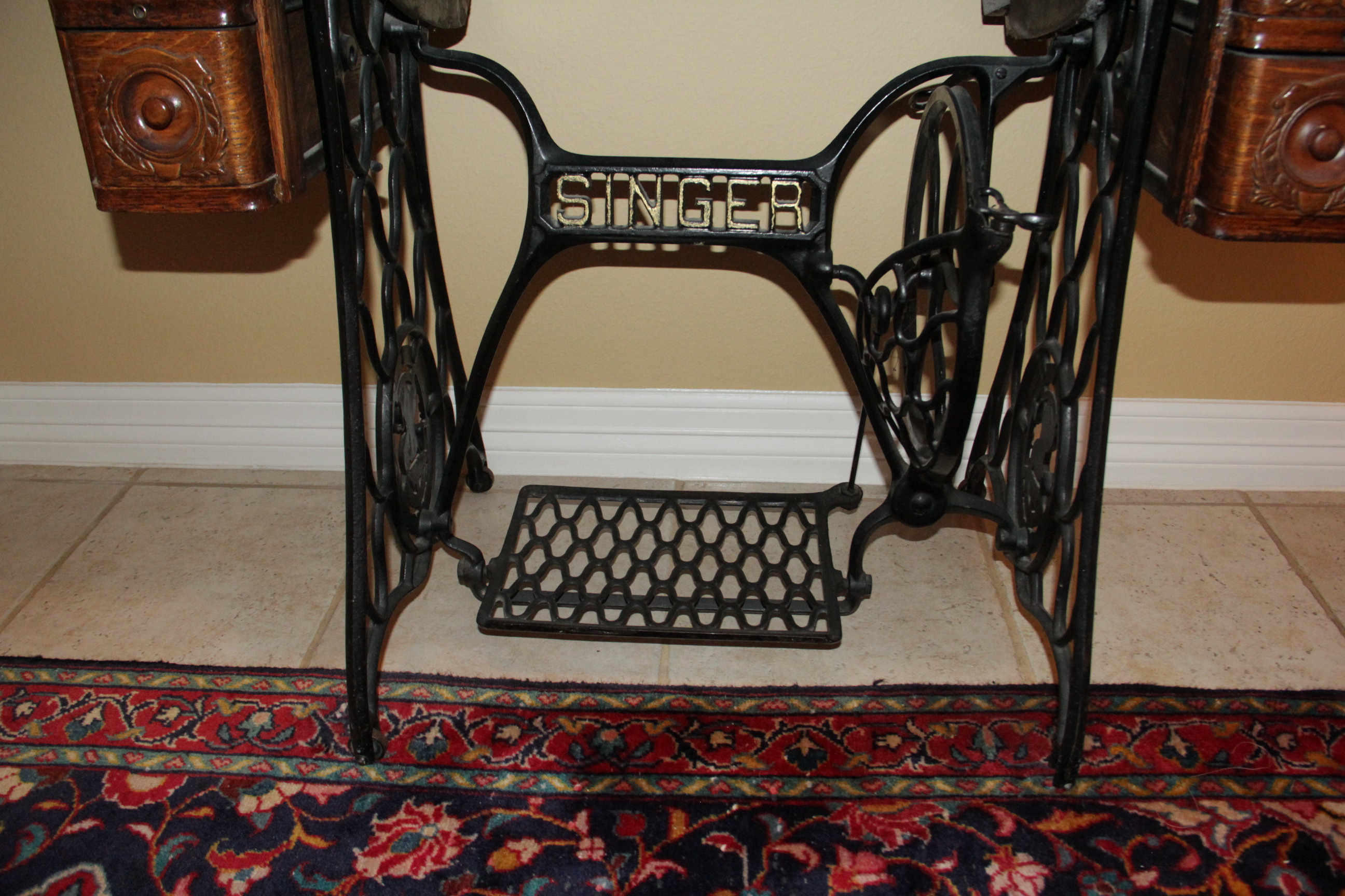 Antique Wooden Singer Sewing Machine and Table