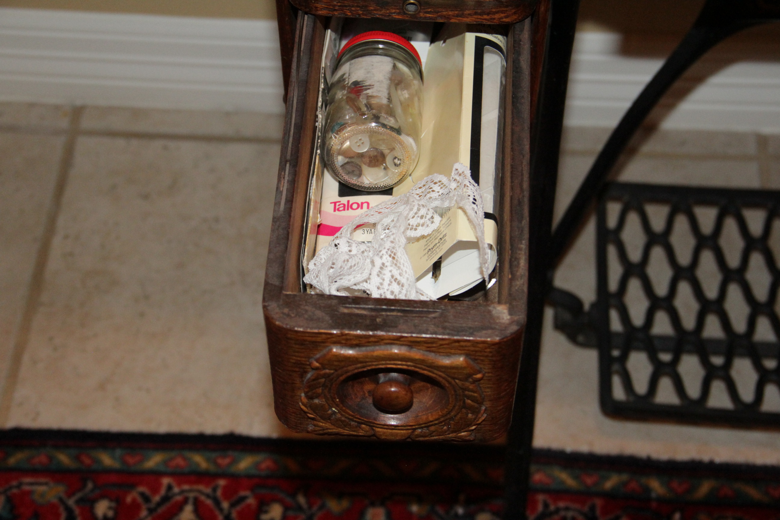 Antique Wooden Singer Sewing Machine and Table