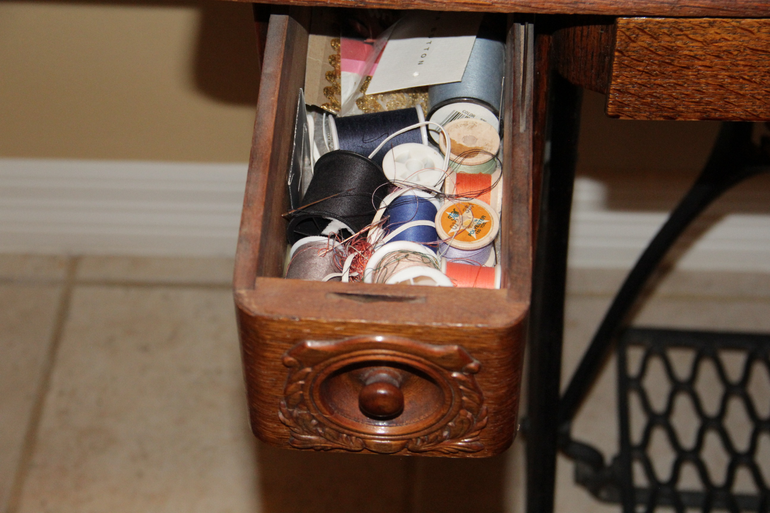 Antique Wooden Singer Sewing Machine and Table