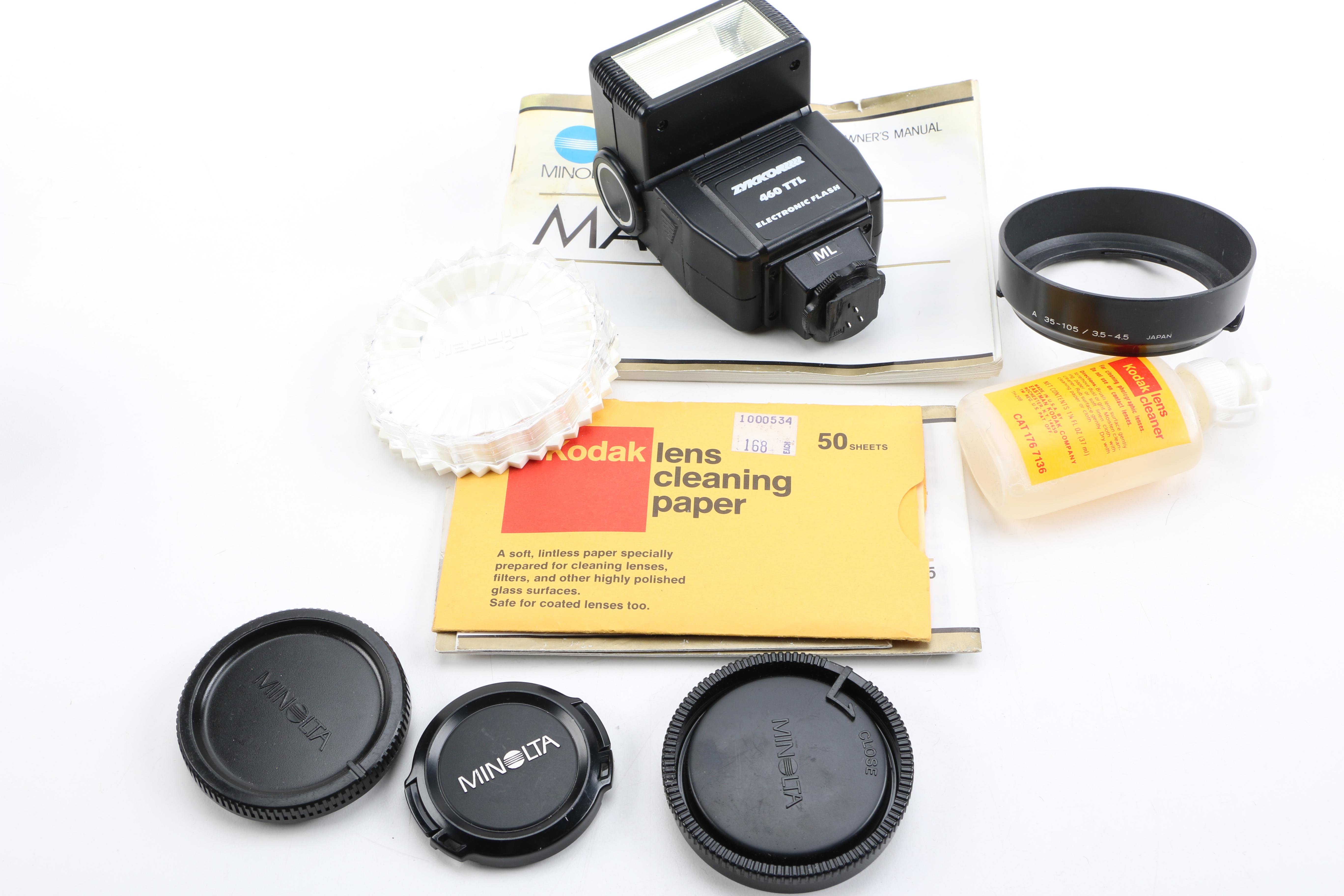 1980s Minolta Maxxum 7000 Camera and Accessories Including Velbon Tripod