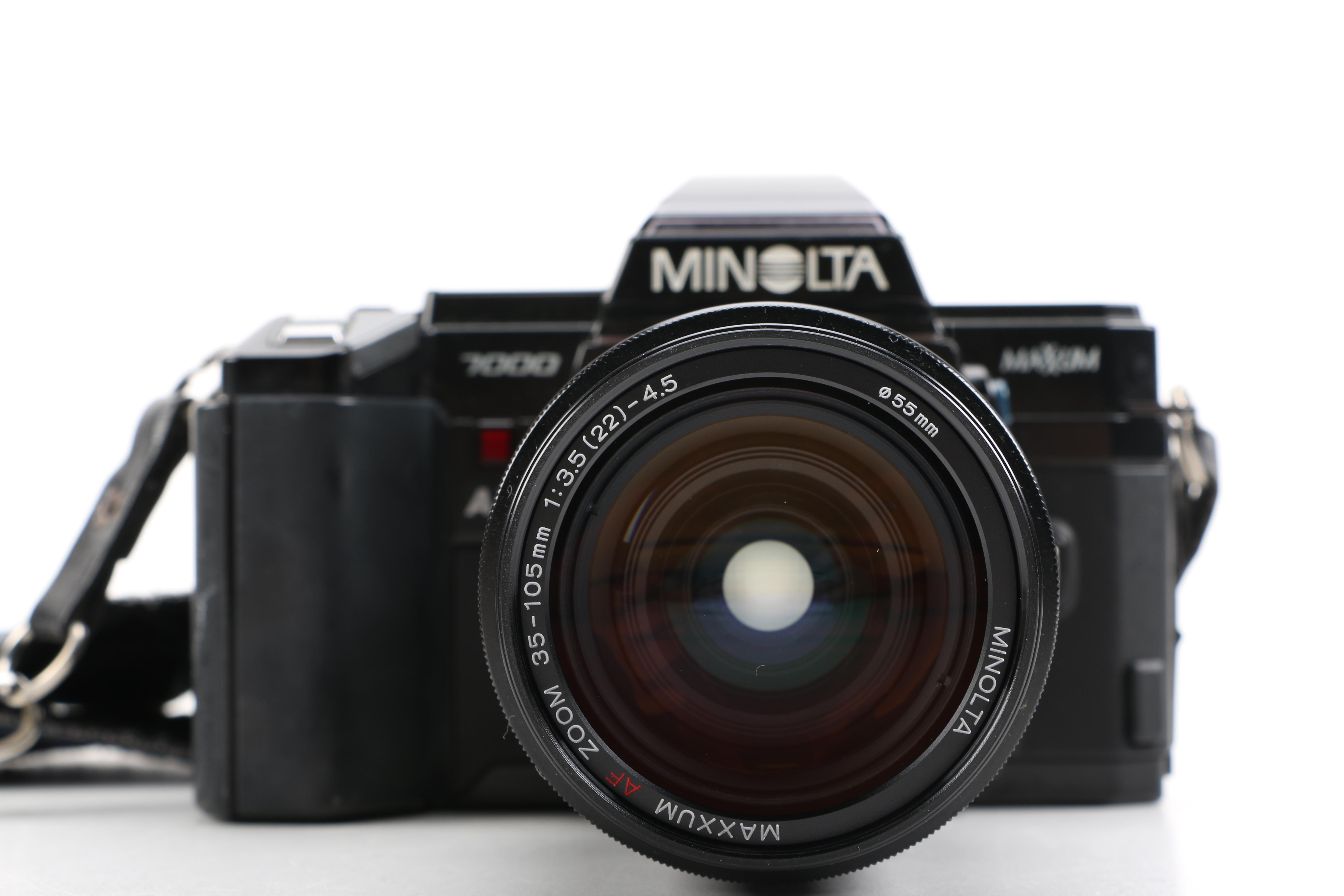 1980s Minolta Maxxum 7000 Camera and Accessories Including Velbon Tripod