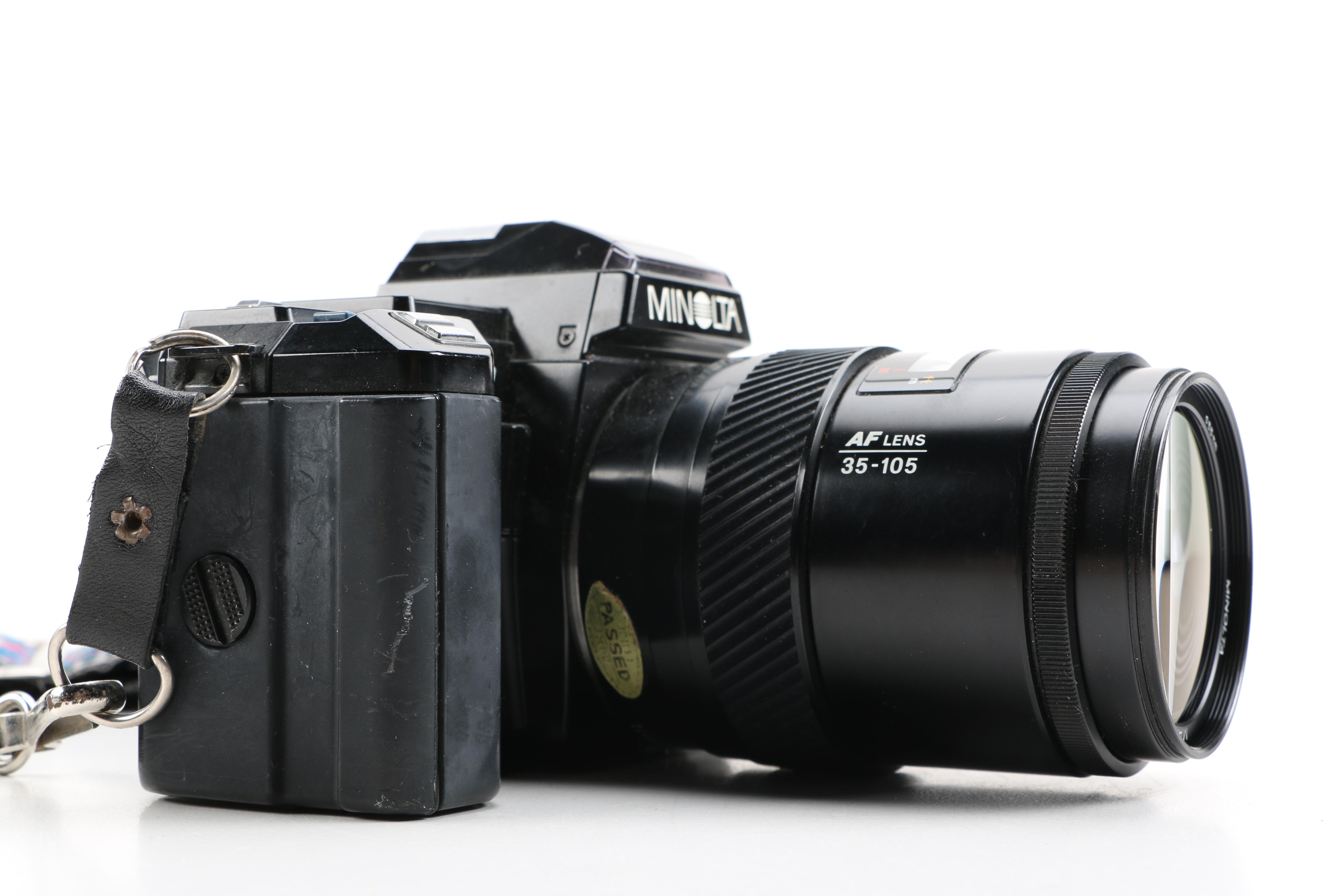 1980s Minolta Maxxum 7000 Camera and Accessories Including Velbon Tripod