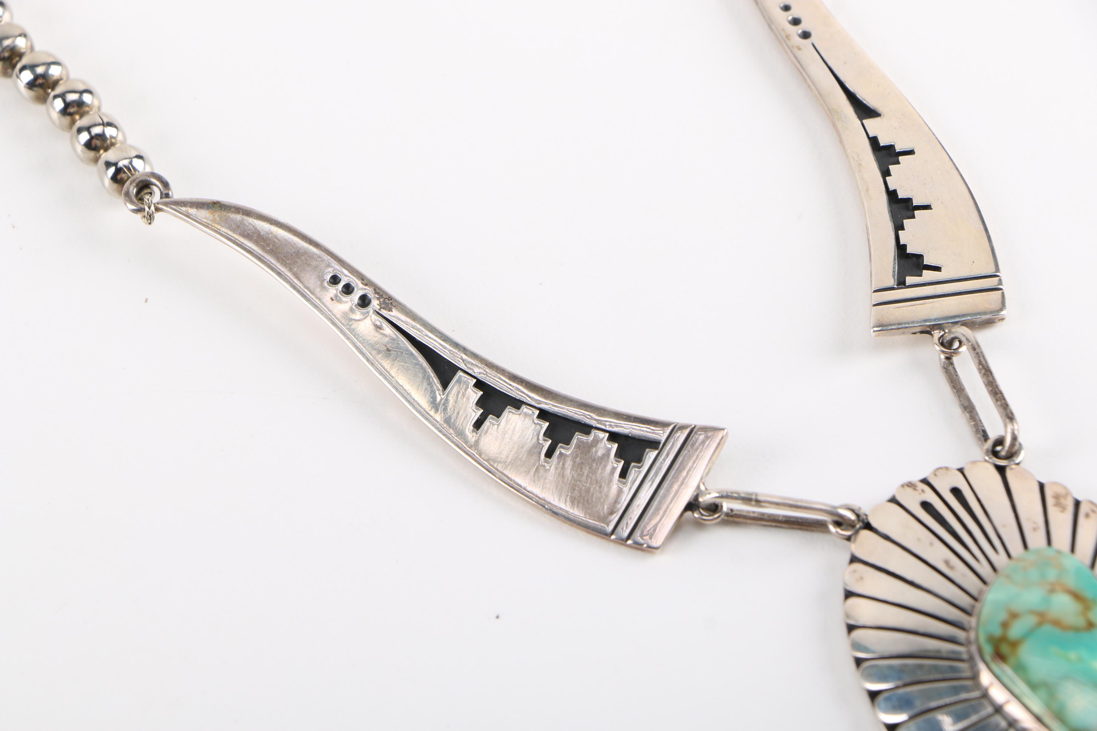 Southwestern Style Sterling and Turquoise Necklace