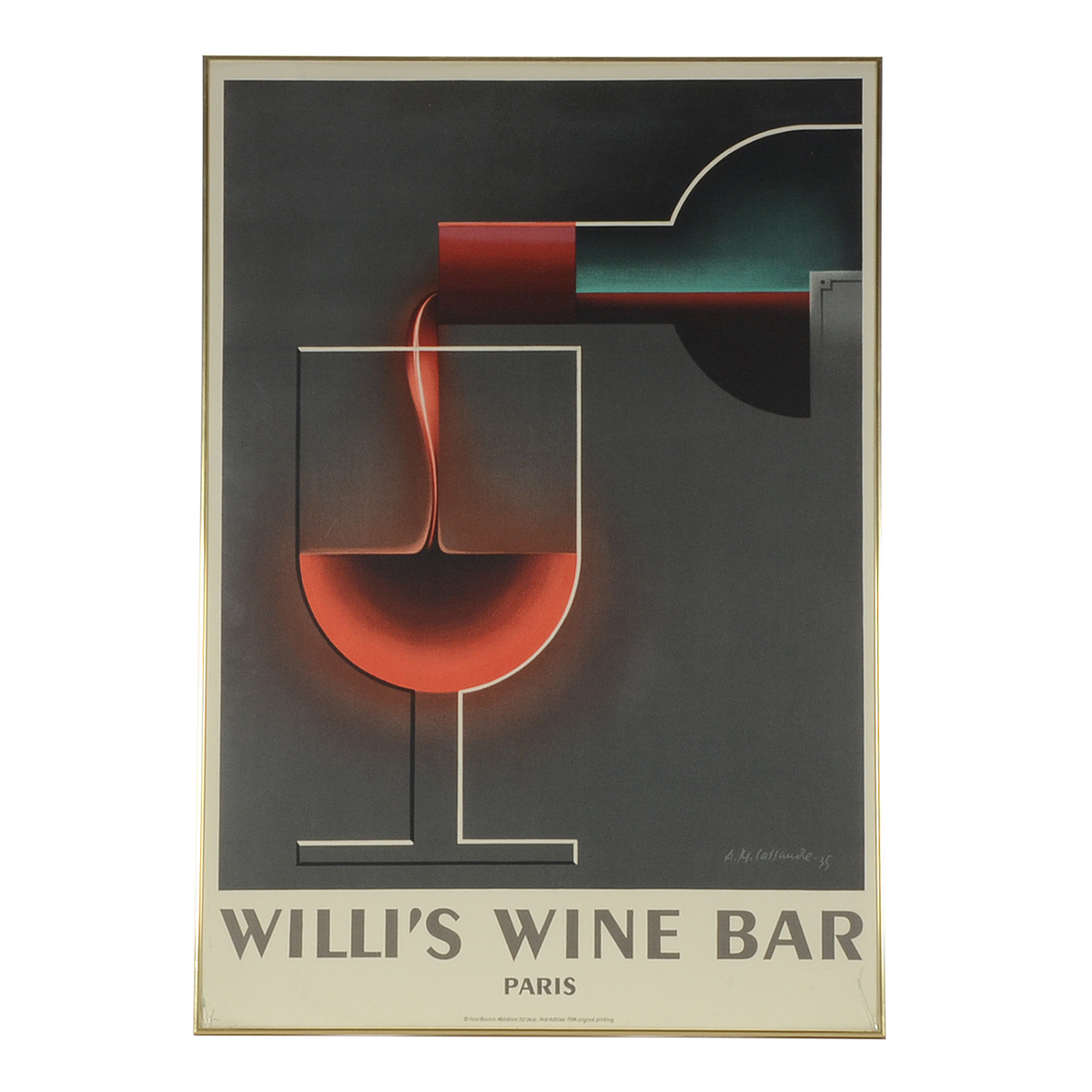 Original 1984 Color Lithograph Poster "Willi's Wine Bar, Paris" Designed by A. M. Cassandre