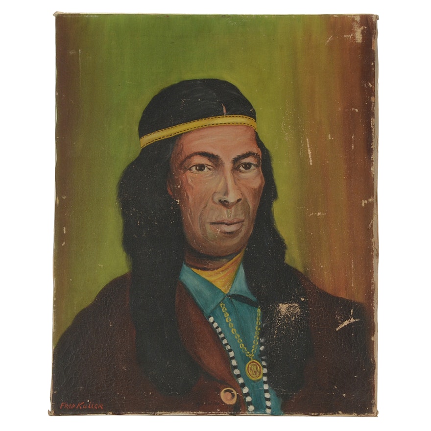 Fred Kuller Original Oil Native American Portrait on Canvas