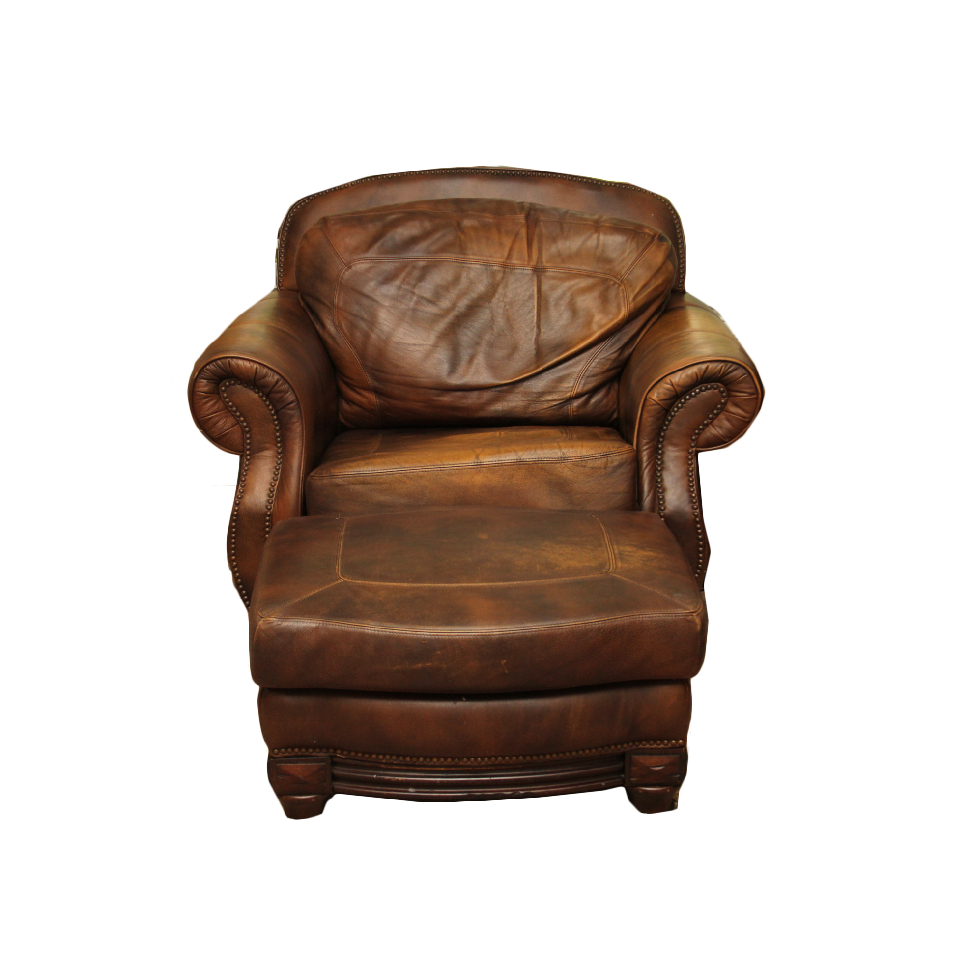 Leather Arm Chair and Ottoman by Lane