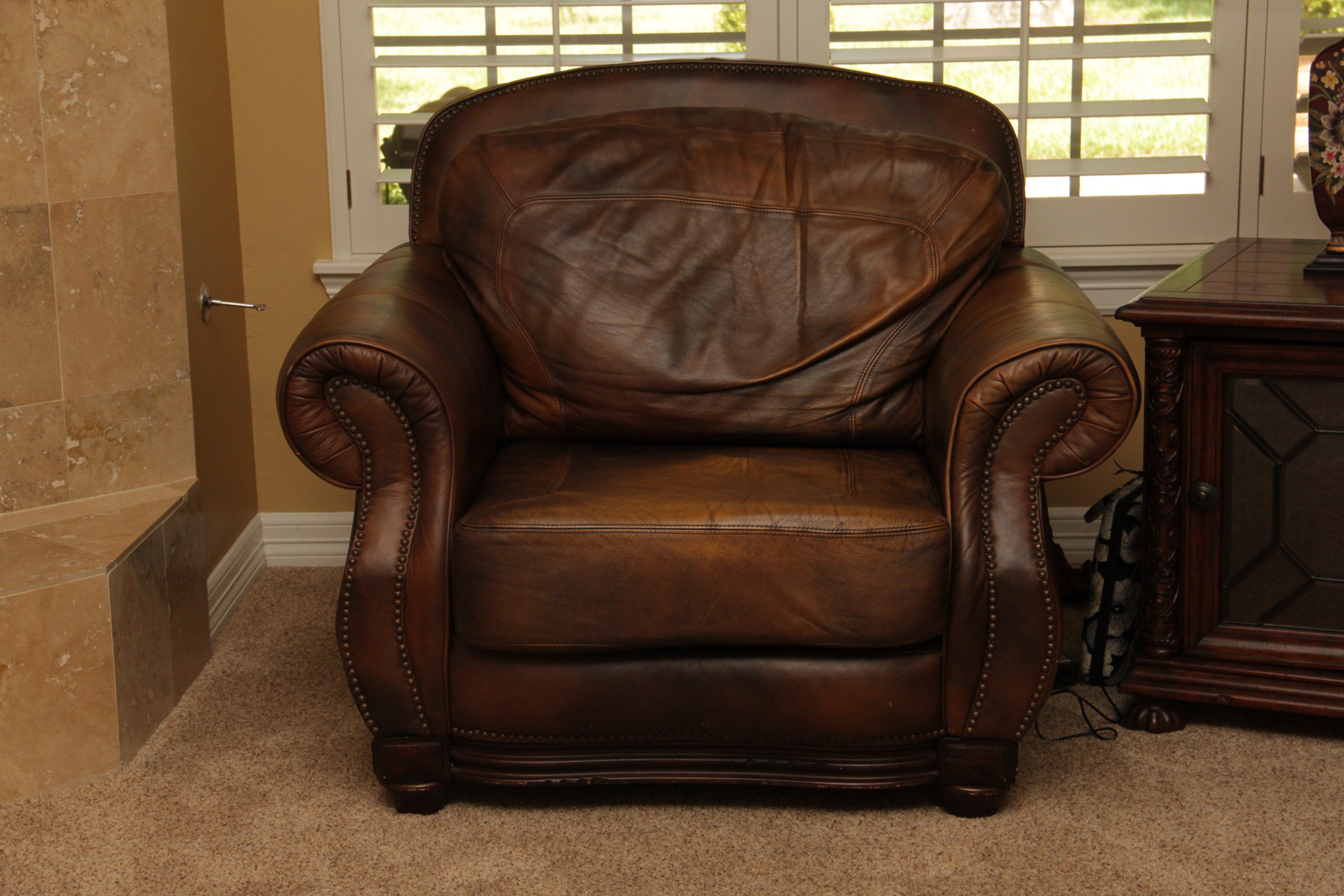Leather Arm Chair and Ottoman by Lane