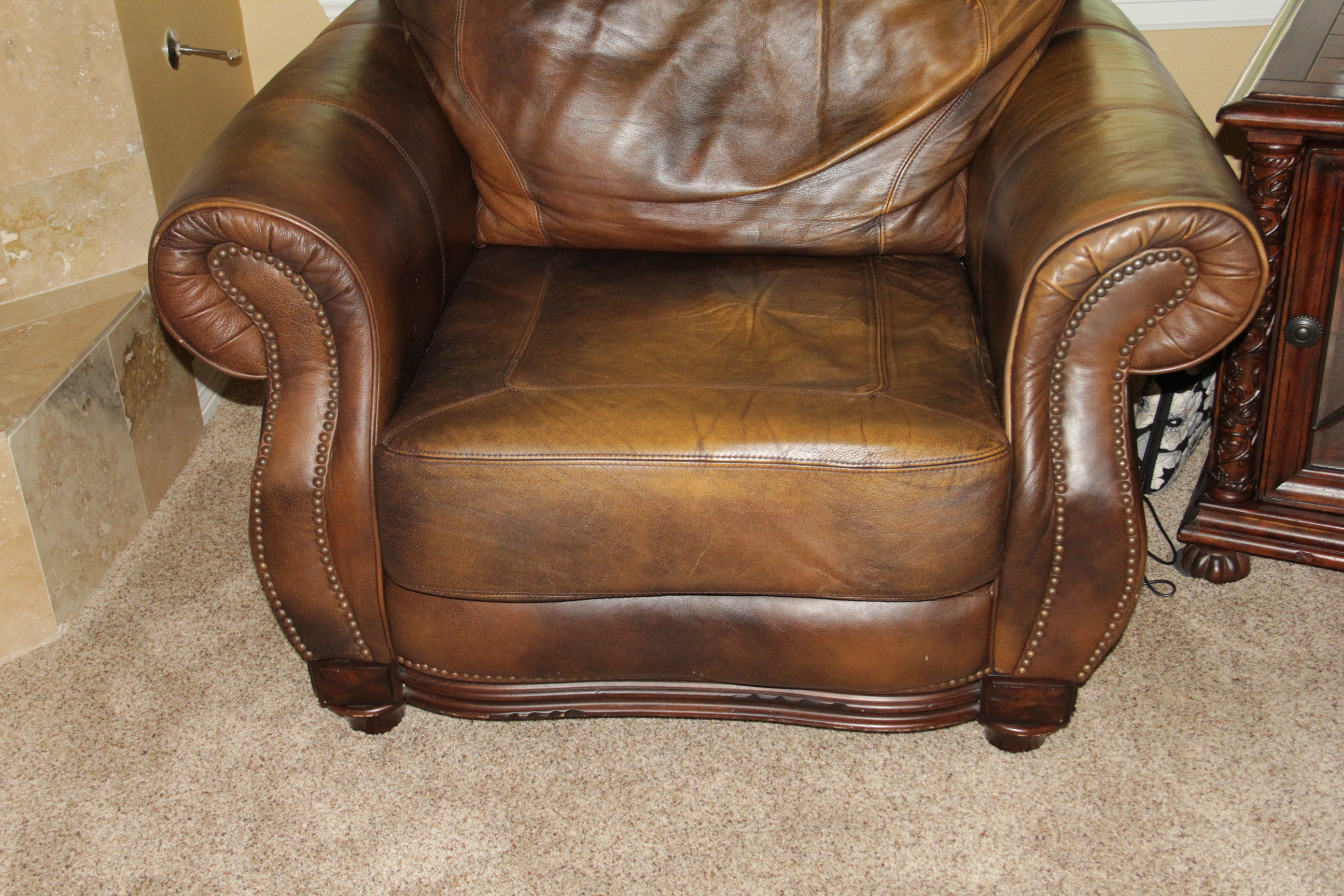 Leather Arm Chair and Ottoman by Lane