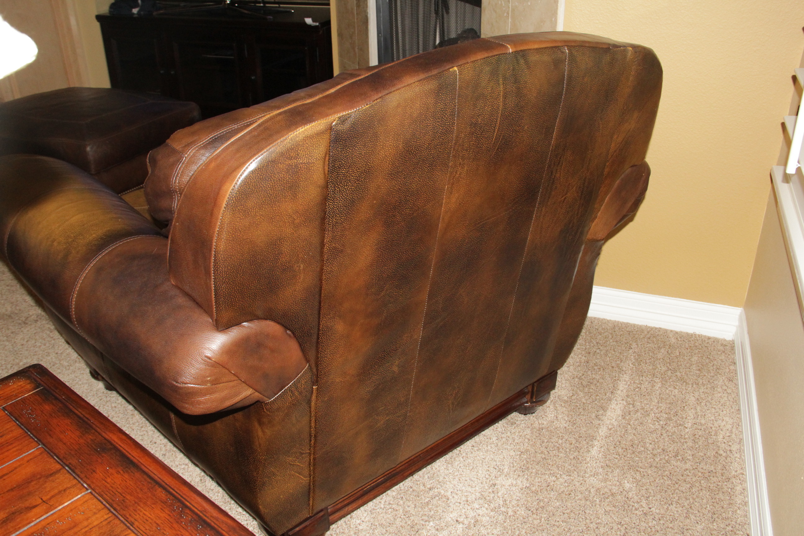 Leather Arm Chair and Ottoman by Lane
