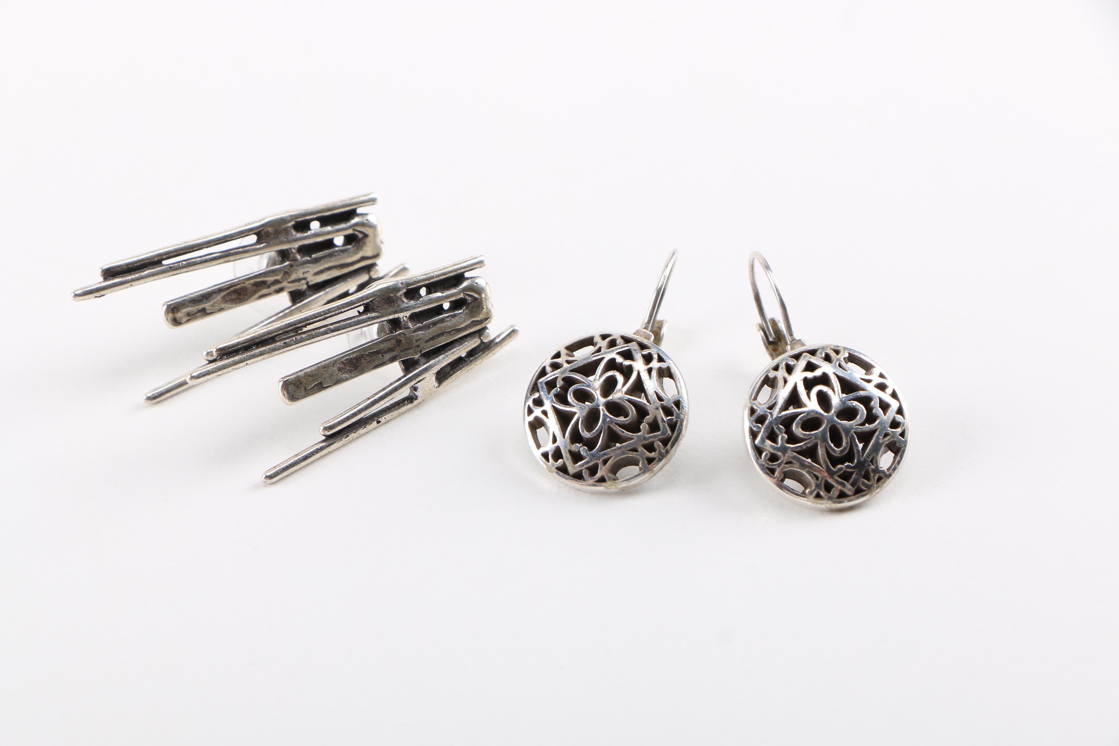 Assortment of Silver Tone Jewelry Including Abalone and Mother of Pearl Stones