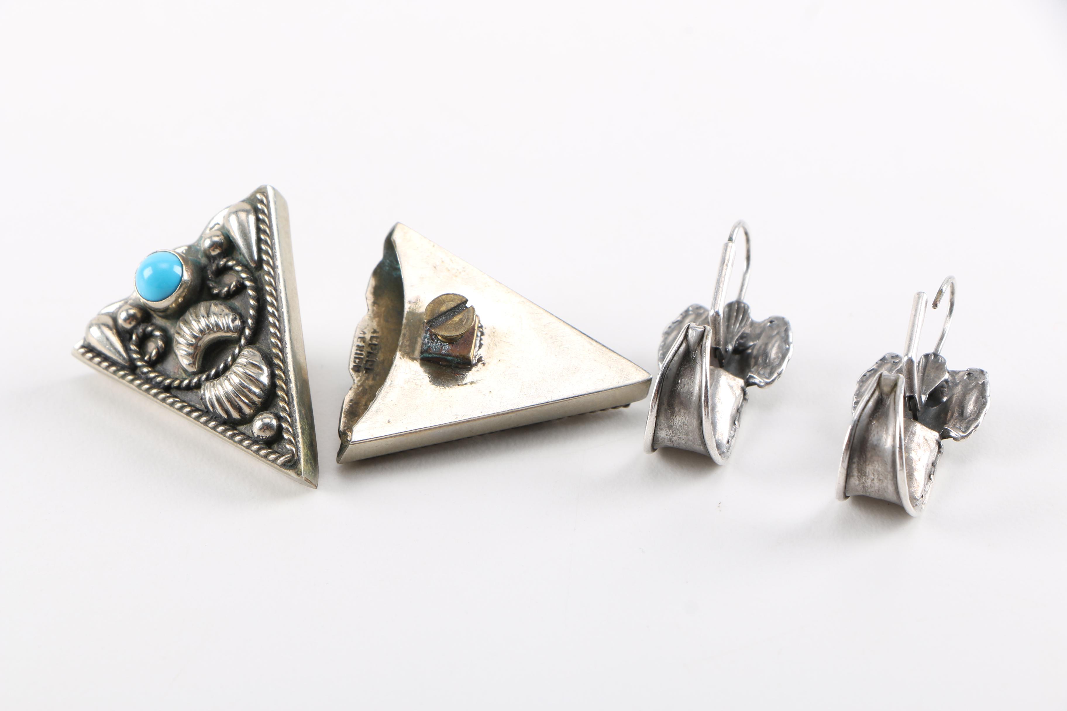 Assortment of Silver Tone Jewelry Including Abalone and Mother of Pearl Stones