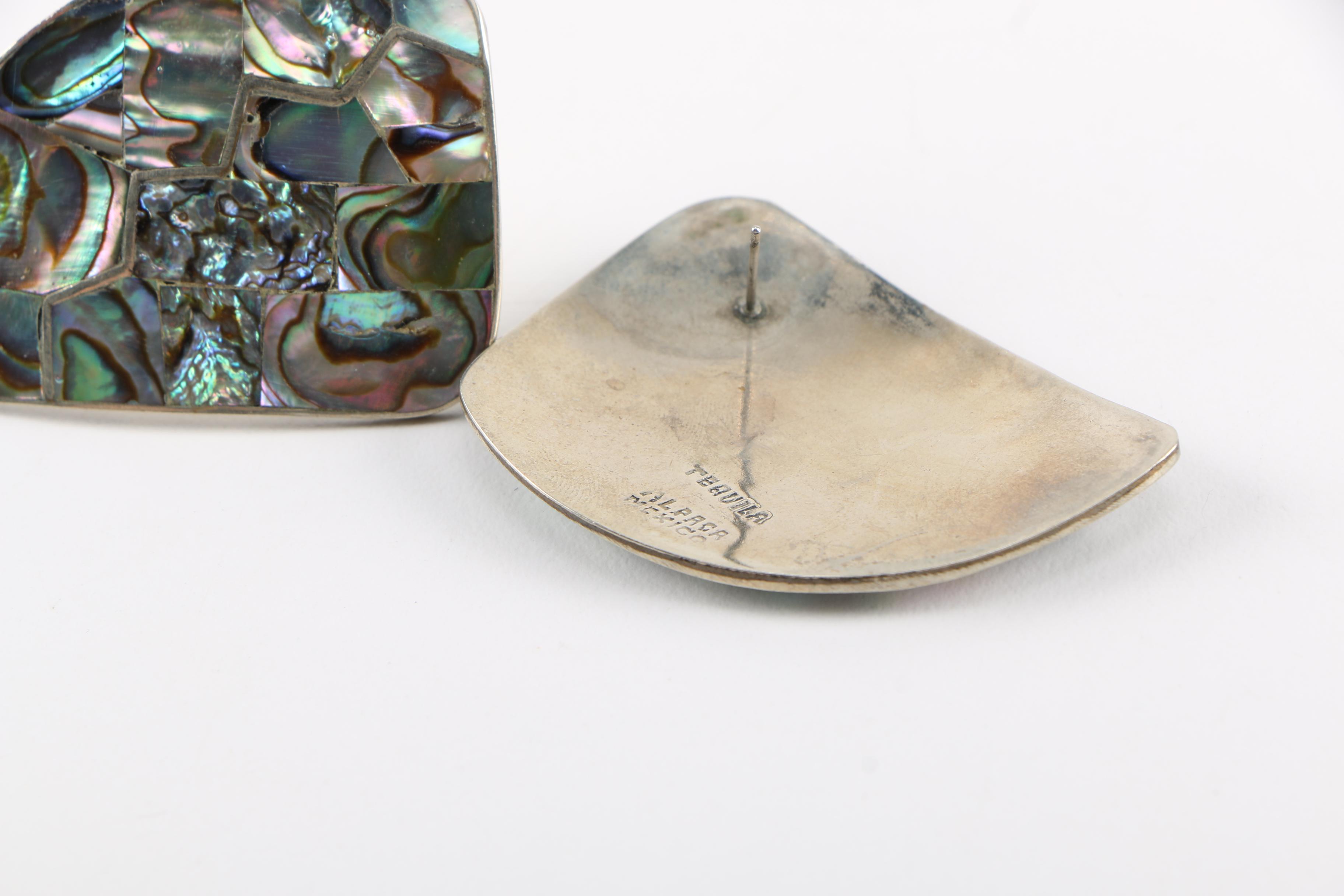 Assortment of Silver Tone Jewelry Including Abalone and Mother of Pearl Stones