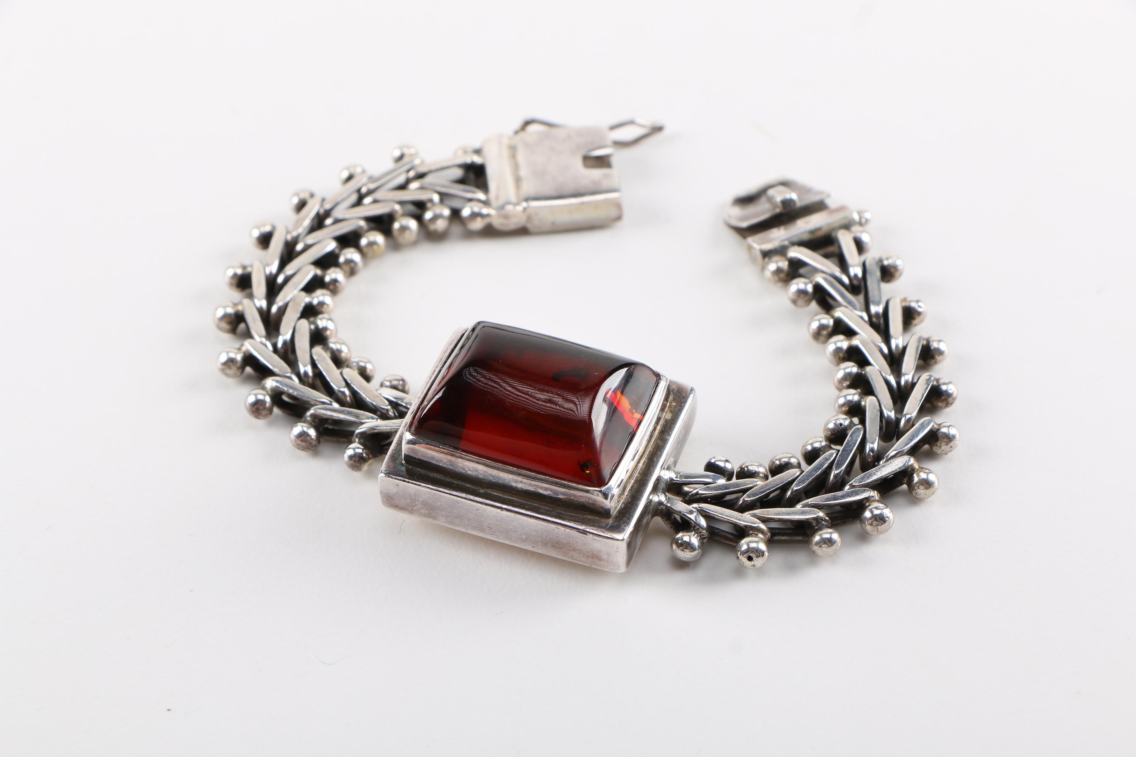 Sterling Silver and Amber Demi Parure by Lori Bonn