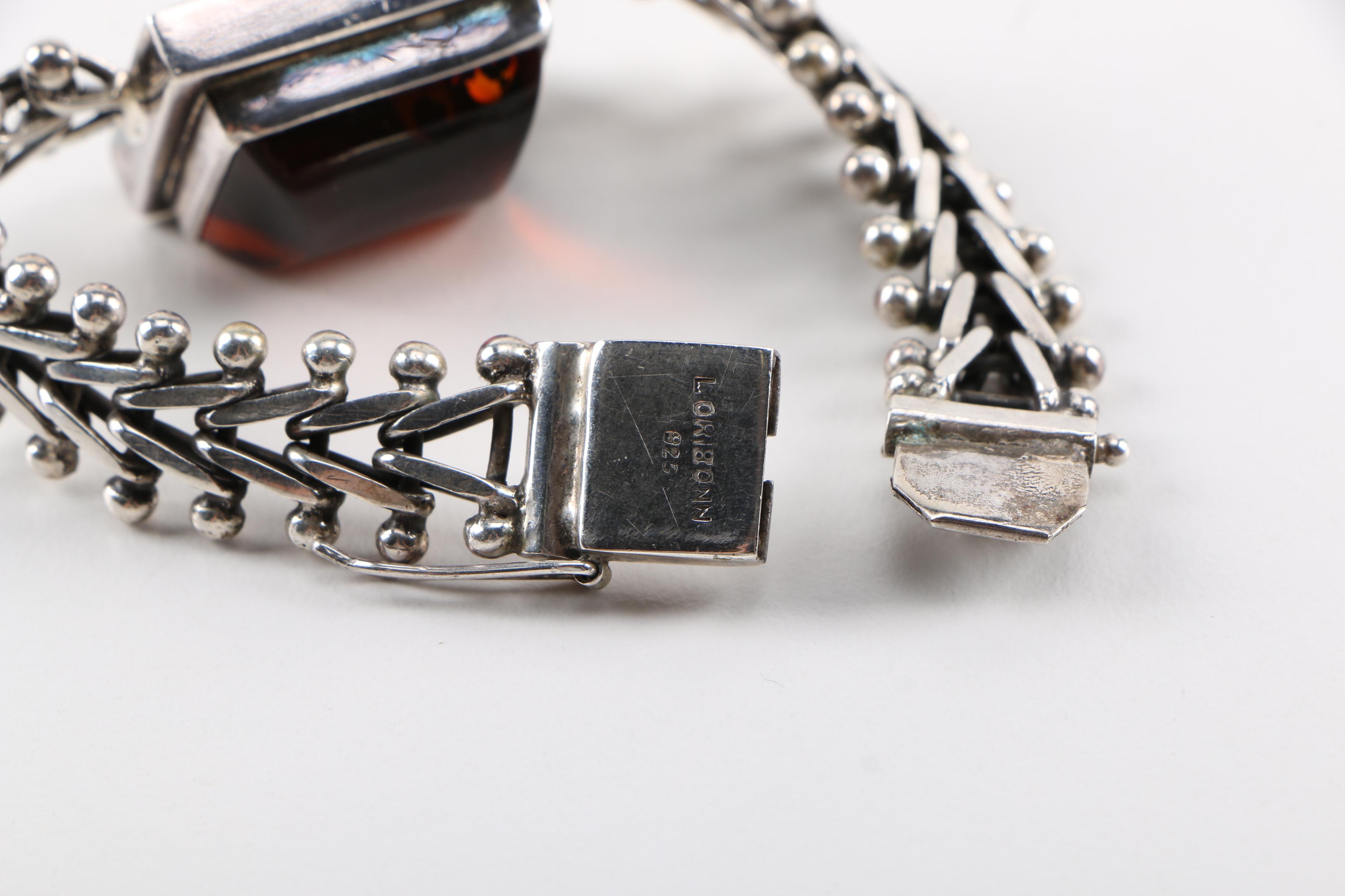 Sterling Silver and Amber Demi Parure by Lori Bonn